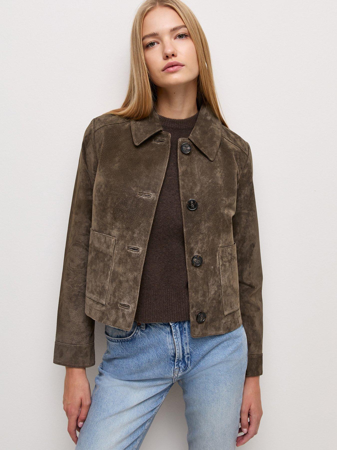 New Look Premium Real Suede Button Through Jacket - Brown