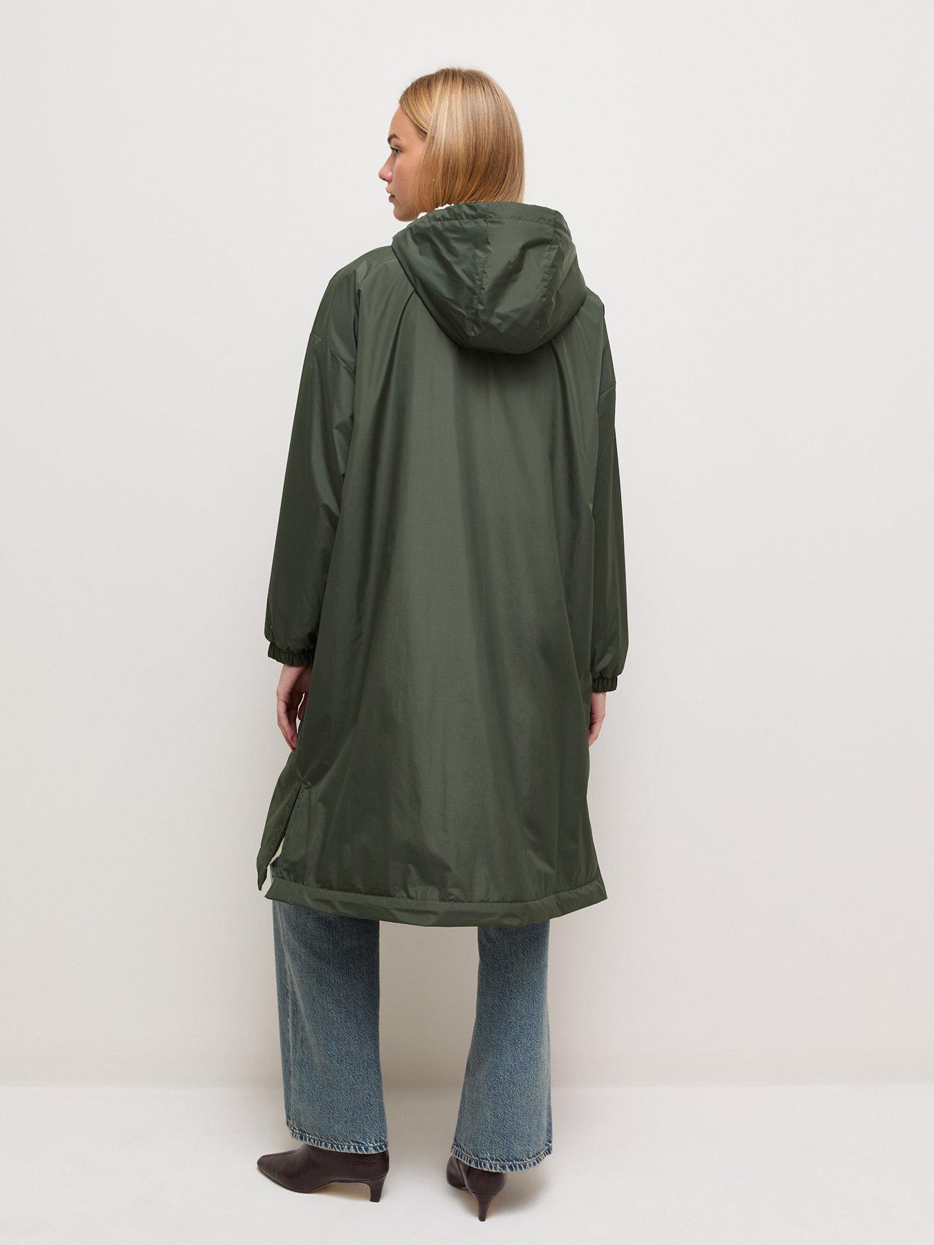 Image 2 of 5 of New Look Womens Longline Fleece Lined Hooded Raincoat - Green