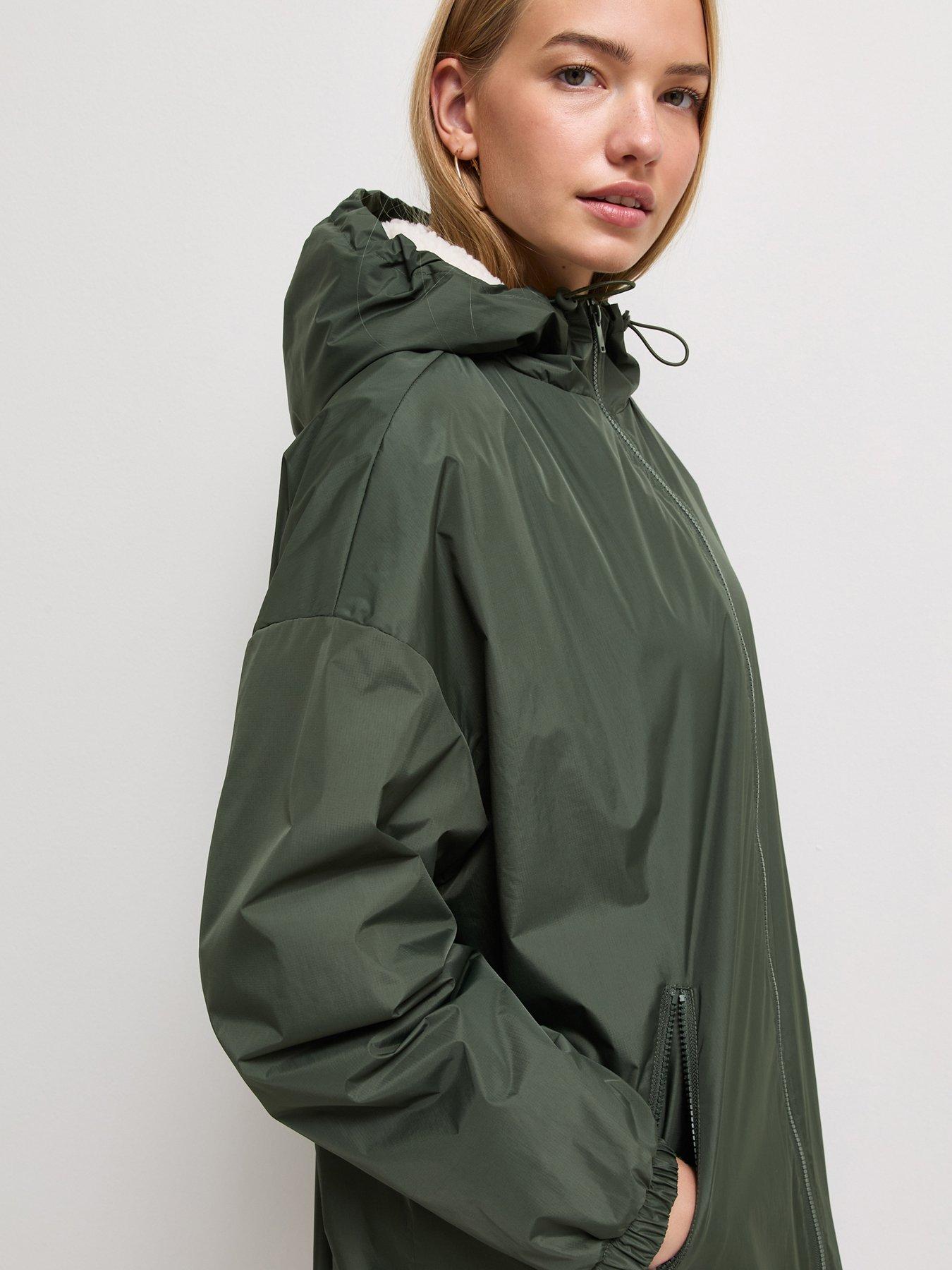 Image 4 of 5 of New Look Womens Longline Fleece Lined Hooded Raincoat - Green
