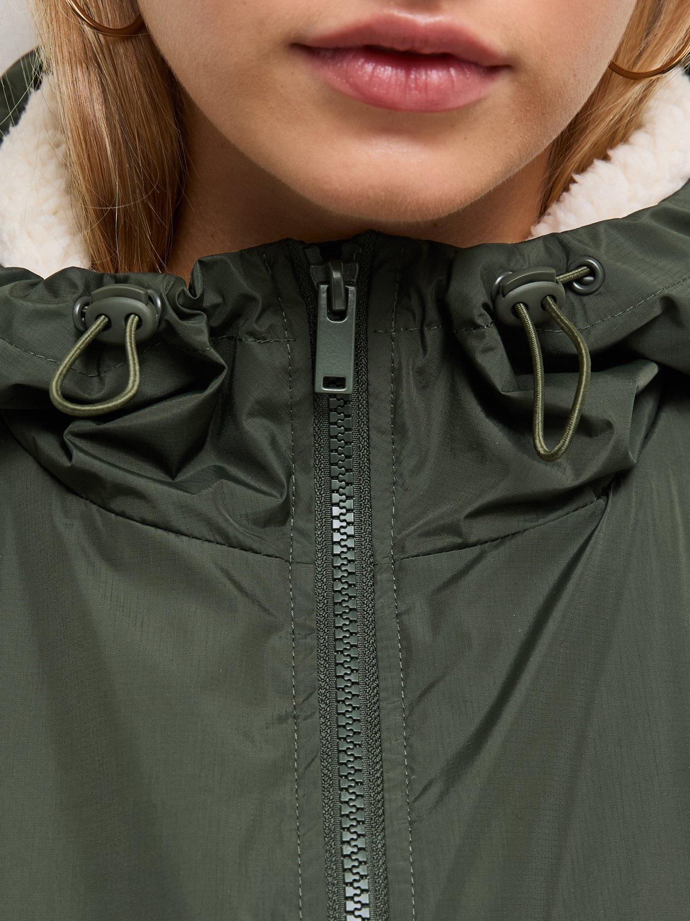 Image 5 of 5 of New Look Womens Longline Fleece Lined Hooded Raincoat - Green