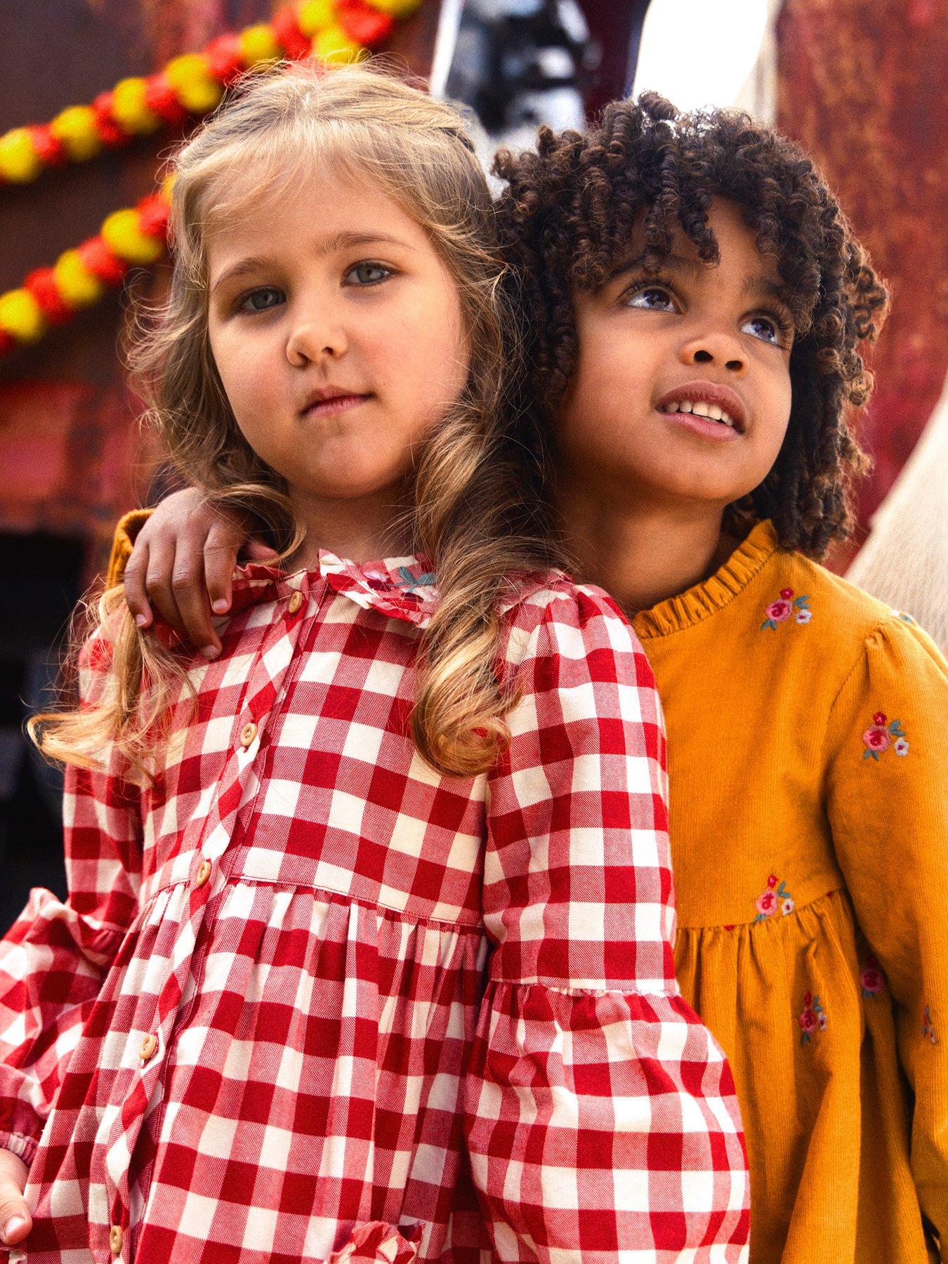 JoJo Maman Bebe Toddler Girls Embroidered Check Heart Pocket Dress - Red