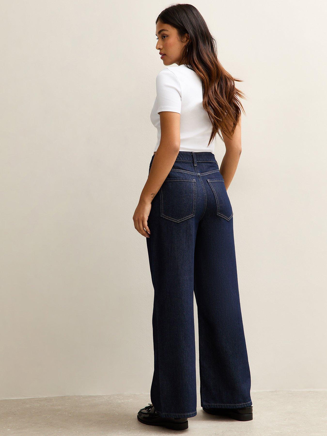 Image 2 of 6 of New Look Womens Petite Adalae High Waist Wide Leg Jeans - Blue