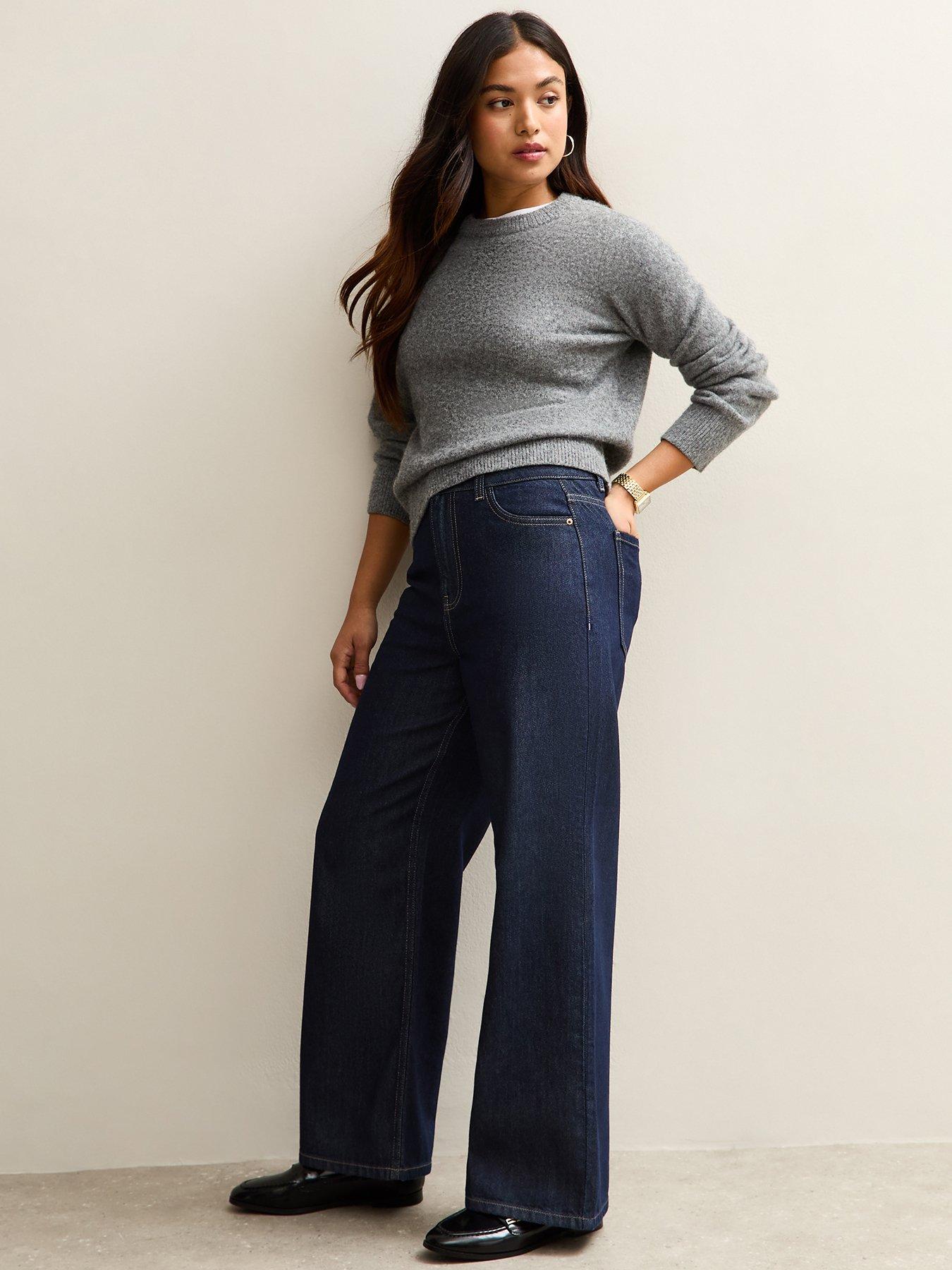 Image 3 of 6 of New Look Womens Petite Adalae High Waist Wide Leg Jeans - Blue