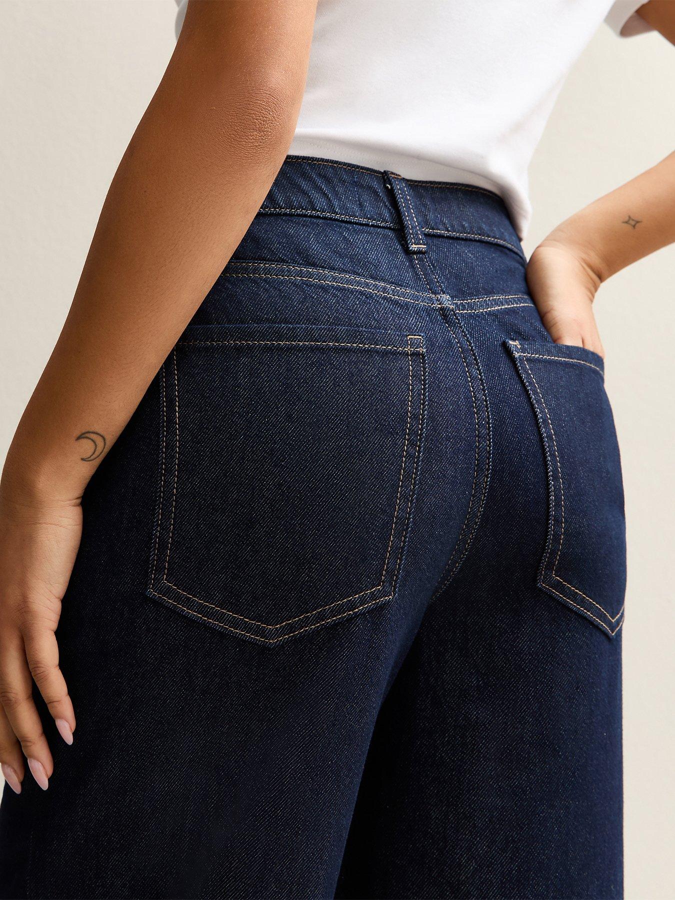 Image 5 of 6 of New Look Womens Petite Adalae High Waist Wide Leg Jeans - Blue