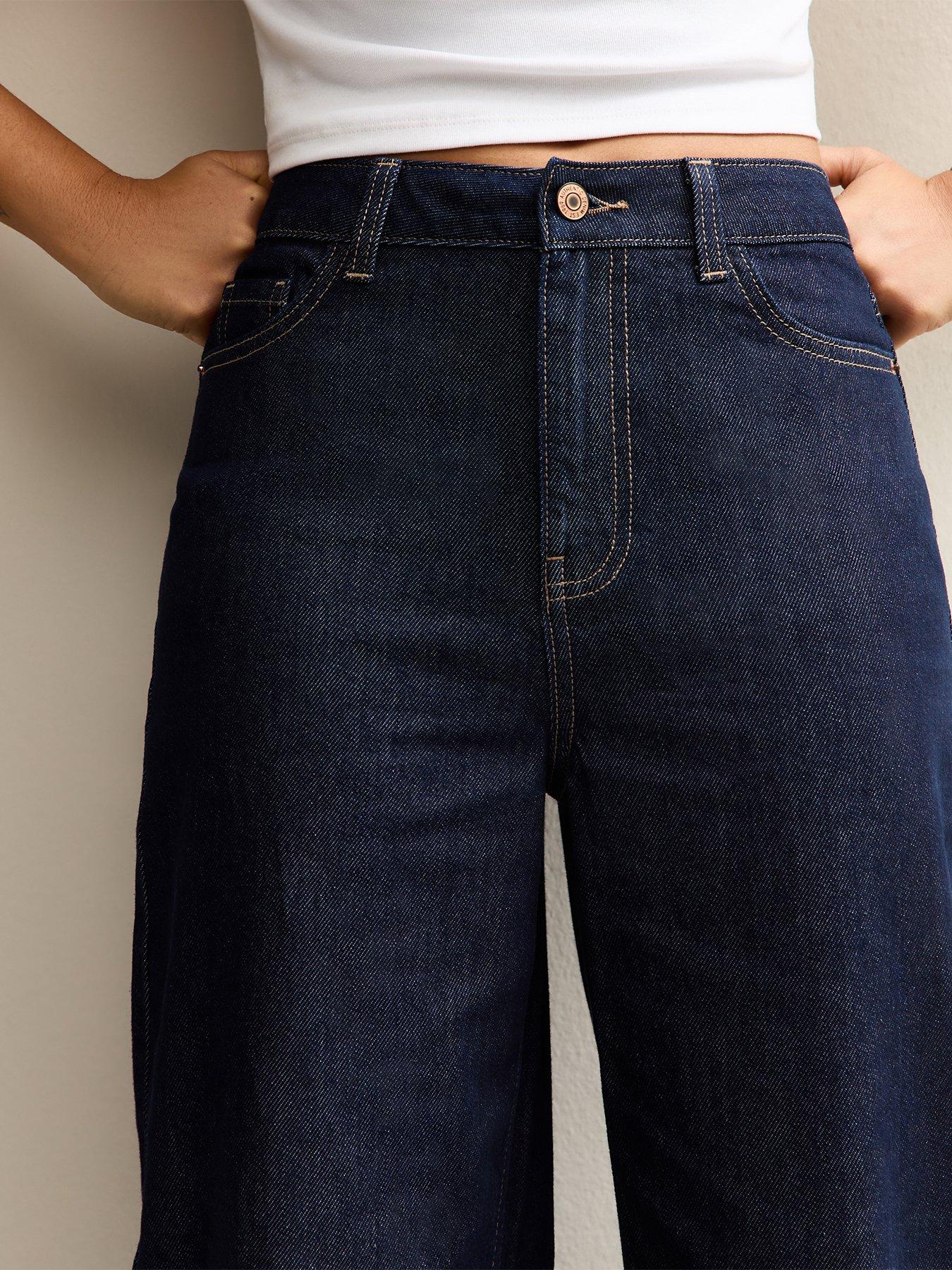 Image 6 of 6 of New Look Womens Petite Adalae High Waist Wide Leg Jeans - Blue