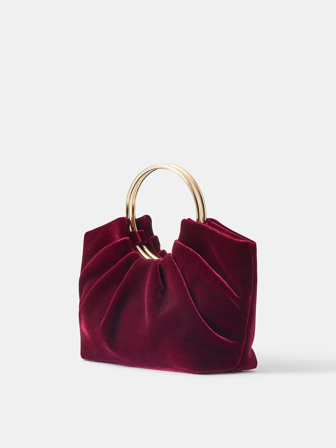 Image 2 of 4 of Accessorize Ruched Velvet Ring Handheld Clutch Bag - Red