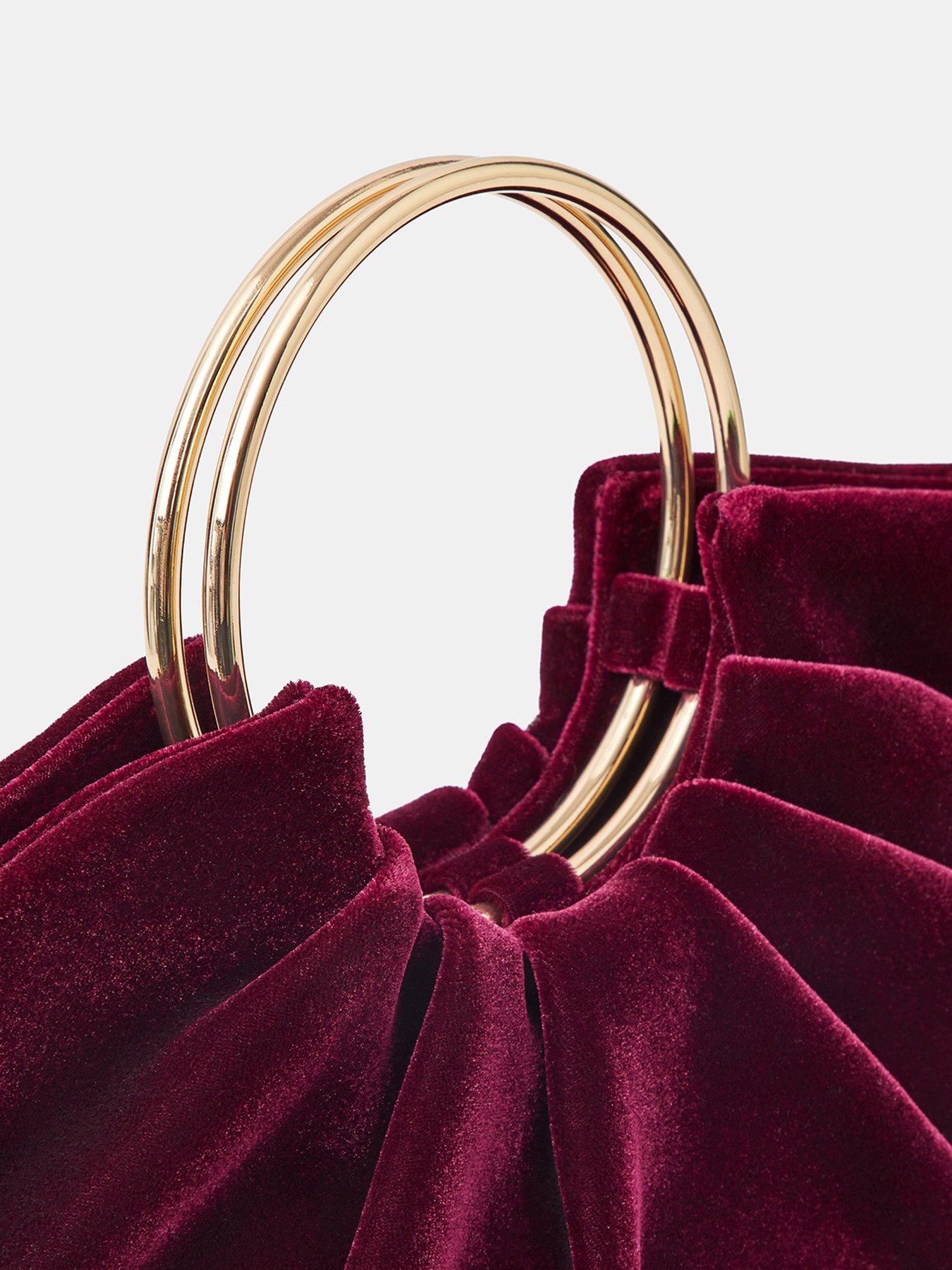 Image 3 of 4 of Accessorize Ruched Velvet Ring Handheld Clutch Bag - Red