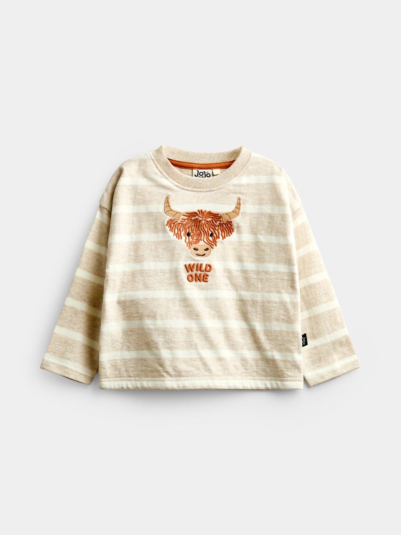 JoJo Maman Bebe Toddler Boys Wild One Highland Cow Embroidered Top - Beige