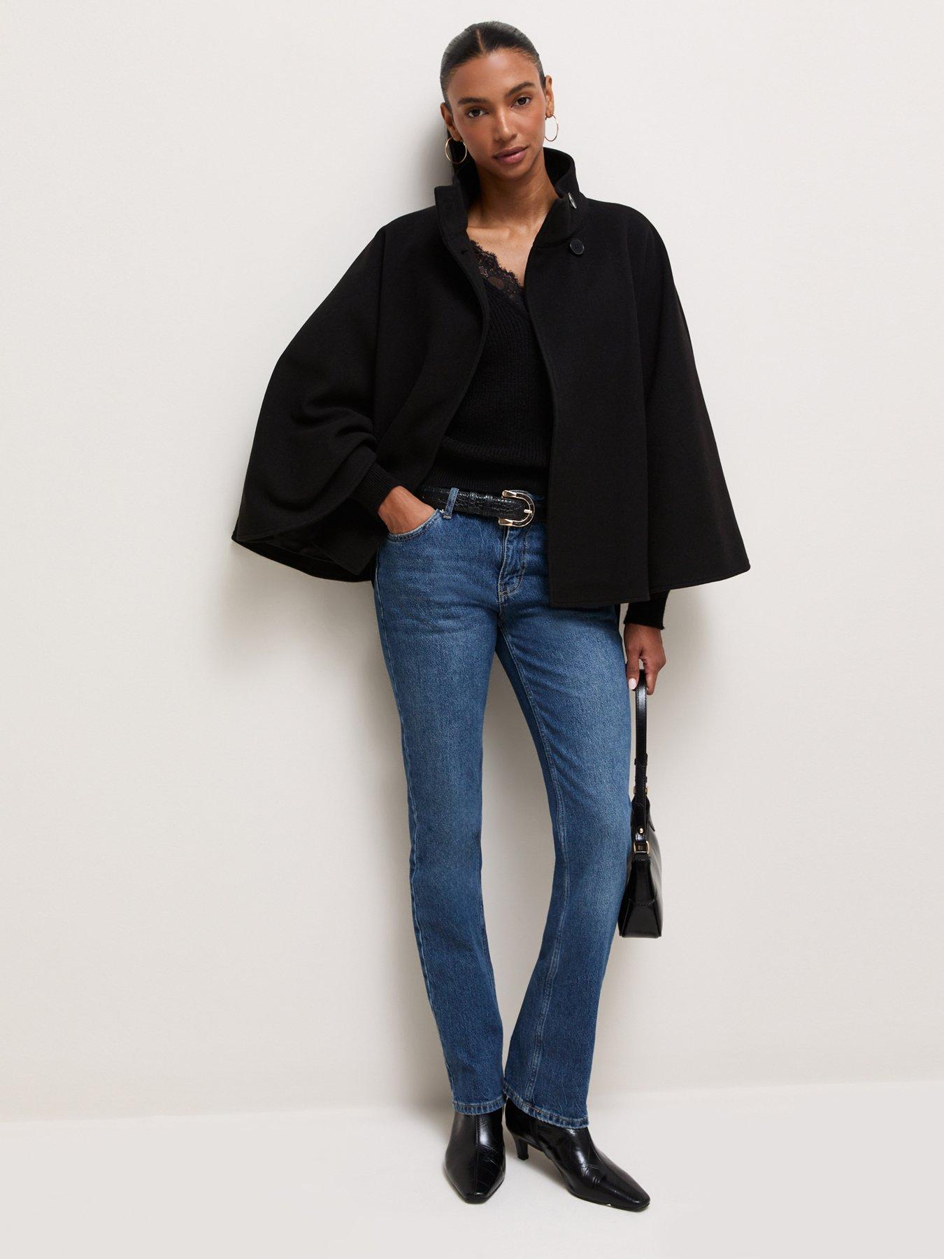Image 3 of 6 of New Look Button Front High Neck Cape Jacket - Black