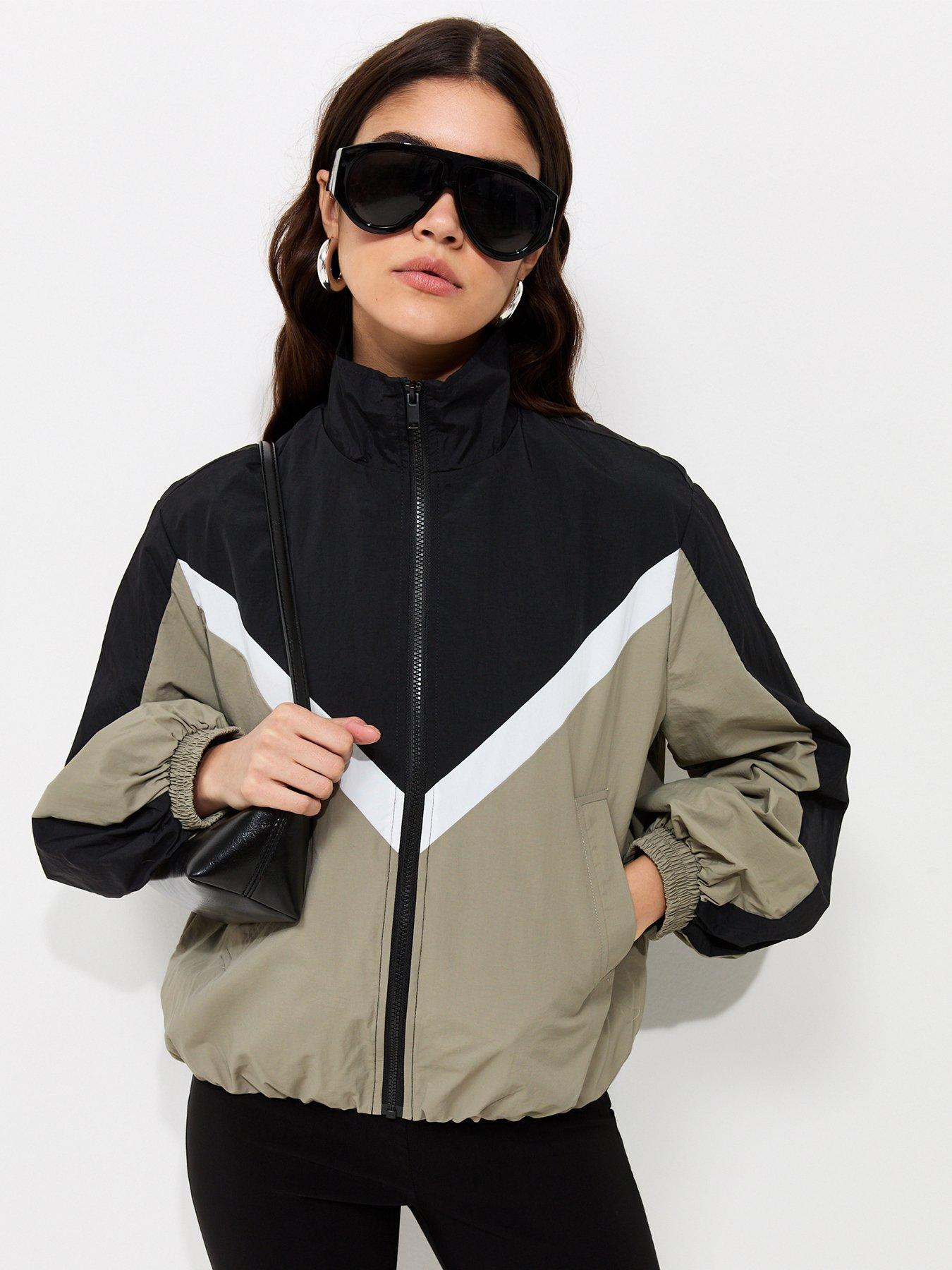Image 1 of 6 of New Look Womens Colour Block Funnel Neck Windbreaker Jacket - Brown