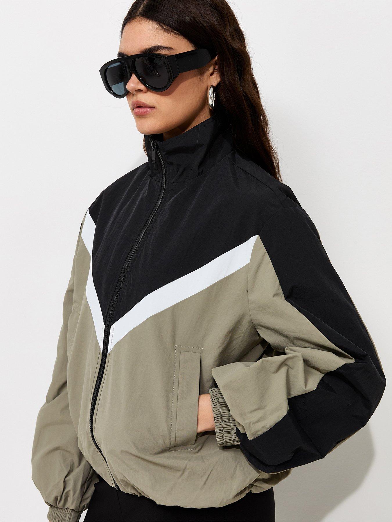 Image 4 of 6 of New Look Womens Colour Block Funnel Neck Windbreaker Jacket - Brown