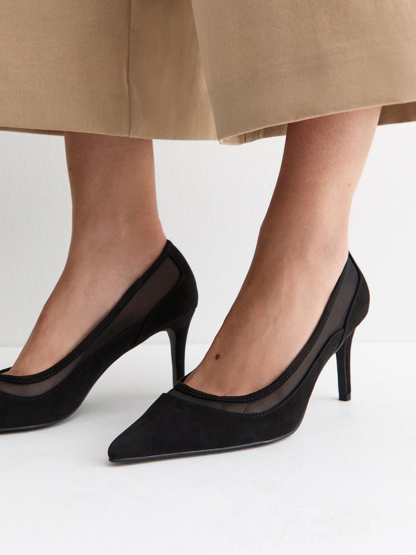 Image 1 of 5 of New Look Womens Mesh Insert High Heel Court Shoes - Black