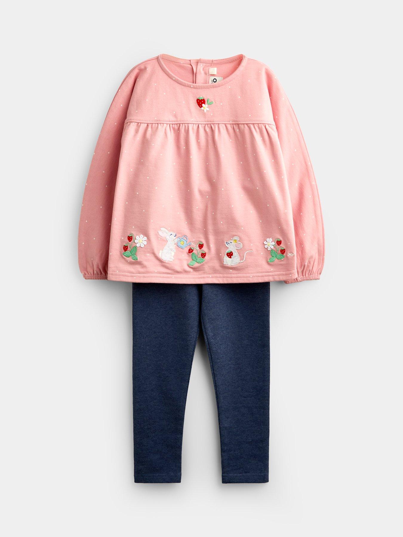 JoJo Maman Bebe Toddler Girls Mouse And Strawberry Applique Tunic  &  Legging Set - Pink