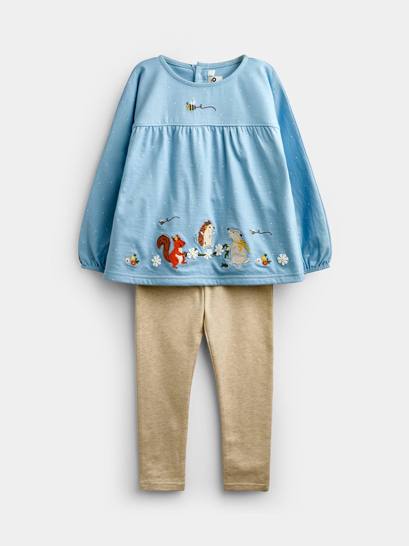 JoJo Maman Bebe Toddler Girls Woodland Applique Top And Legging Set - Blue