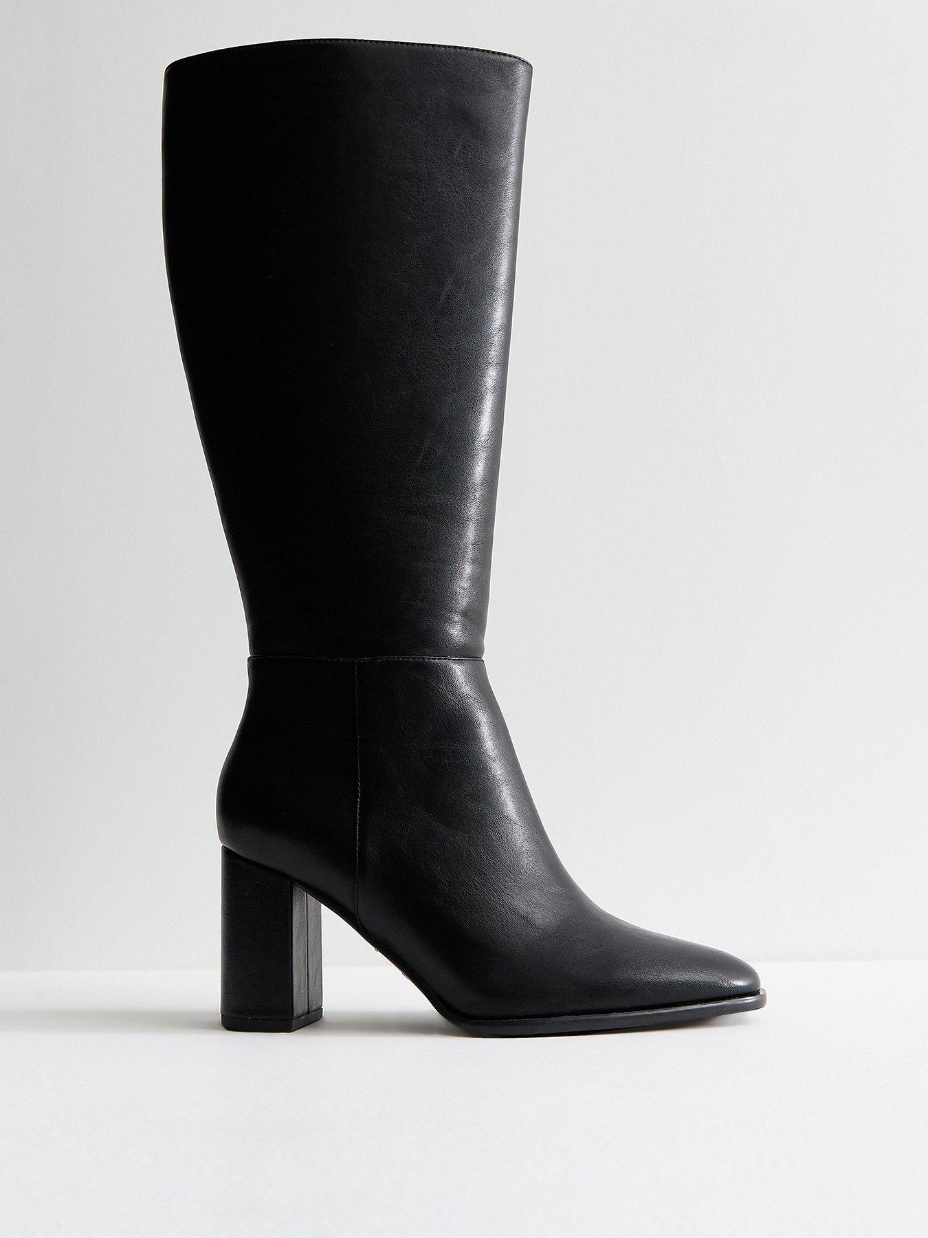 Image 1 of 6 of New Look Womens Knee-High Side Zip Block Heel Boots - Black