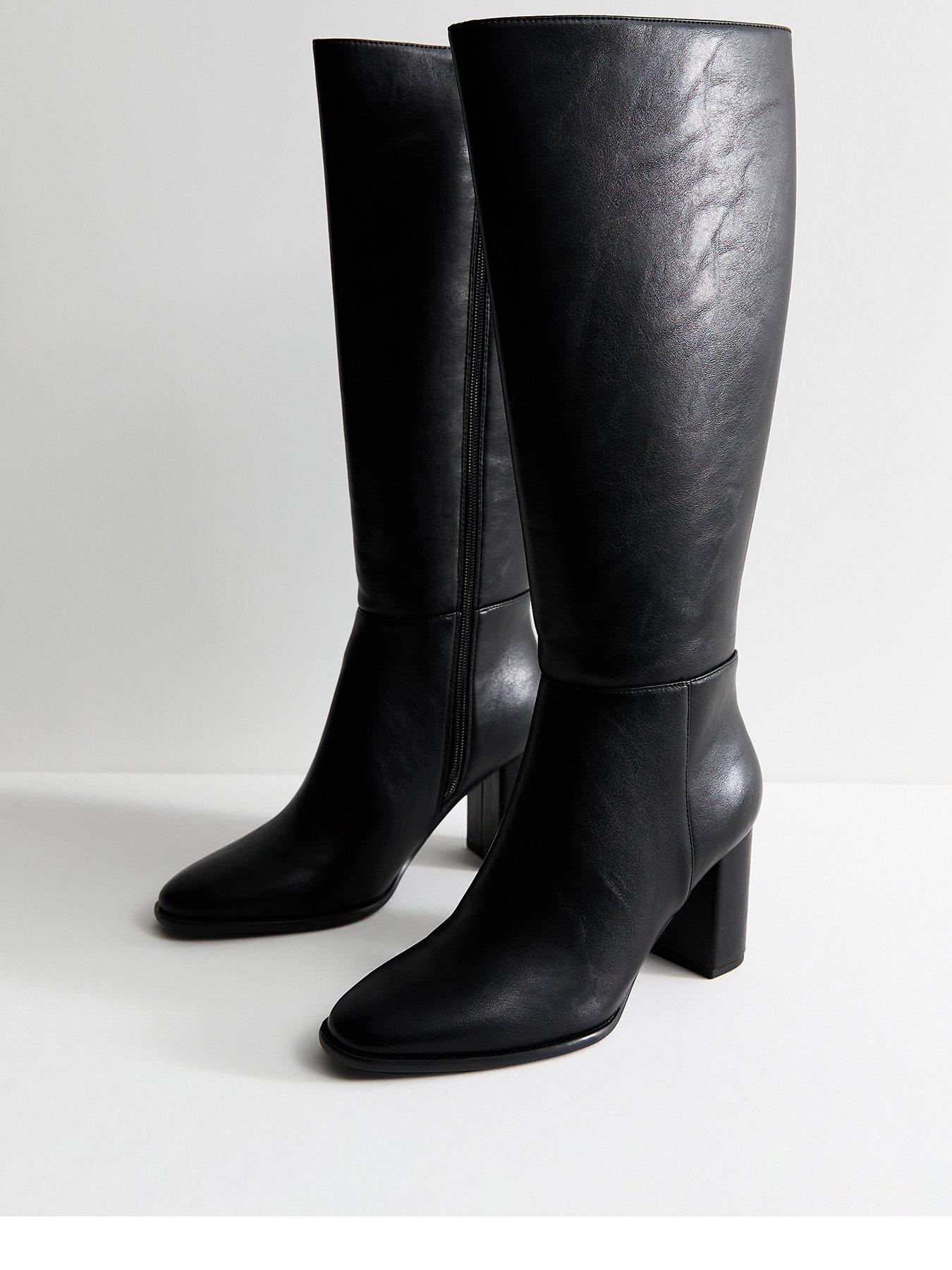 Image 2 of 6 of New Look Womens Knee-High Side Zip Block Heel Boots - Black