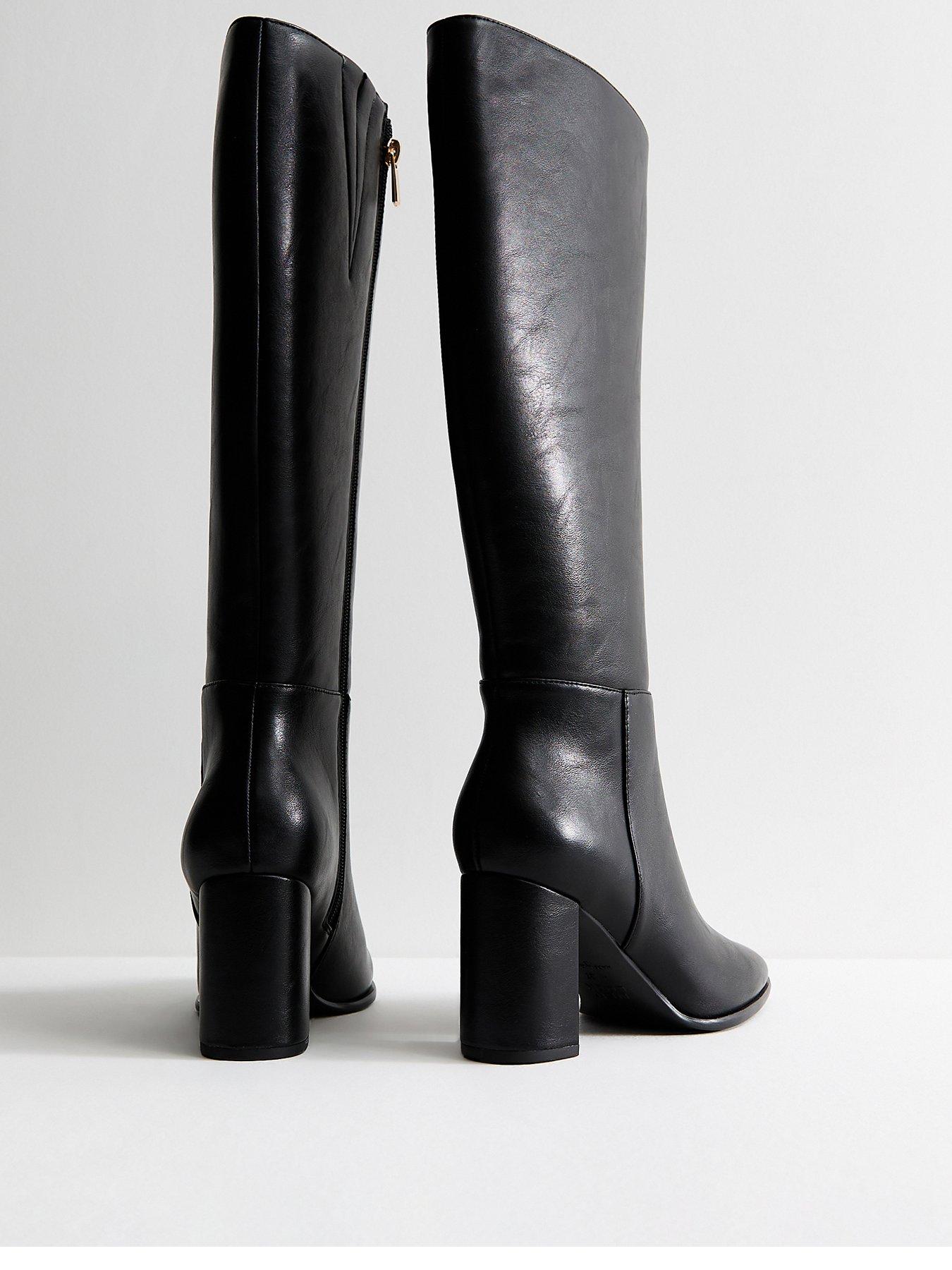 Image 3 of 6 of New Look Womens Knee-High Side Zip Block Heel Boots - Black