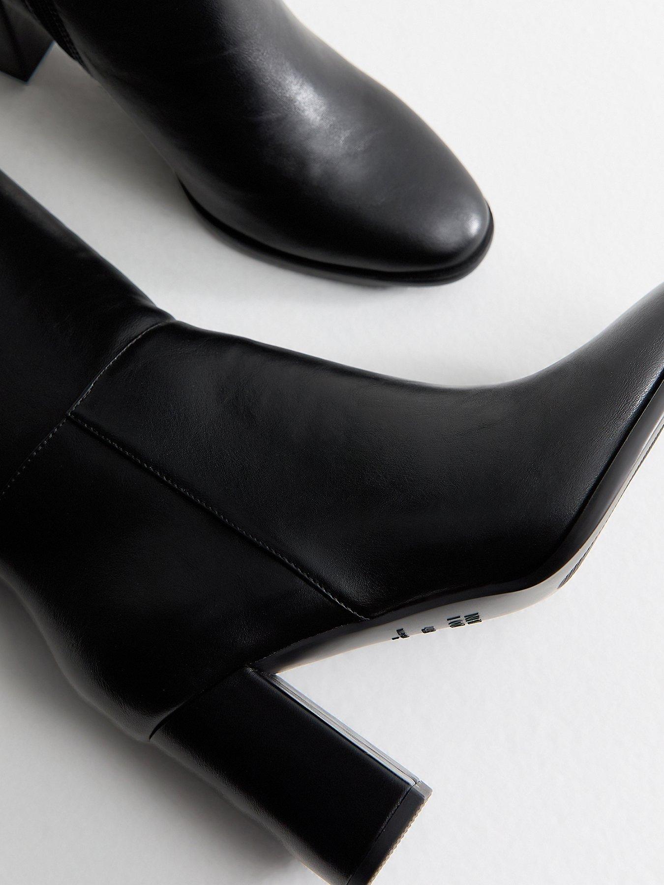 Image 4 of 6 of New Look Womens Knee-High Side Zip Block Heel Boots - Black