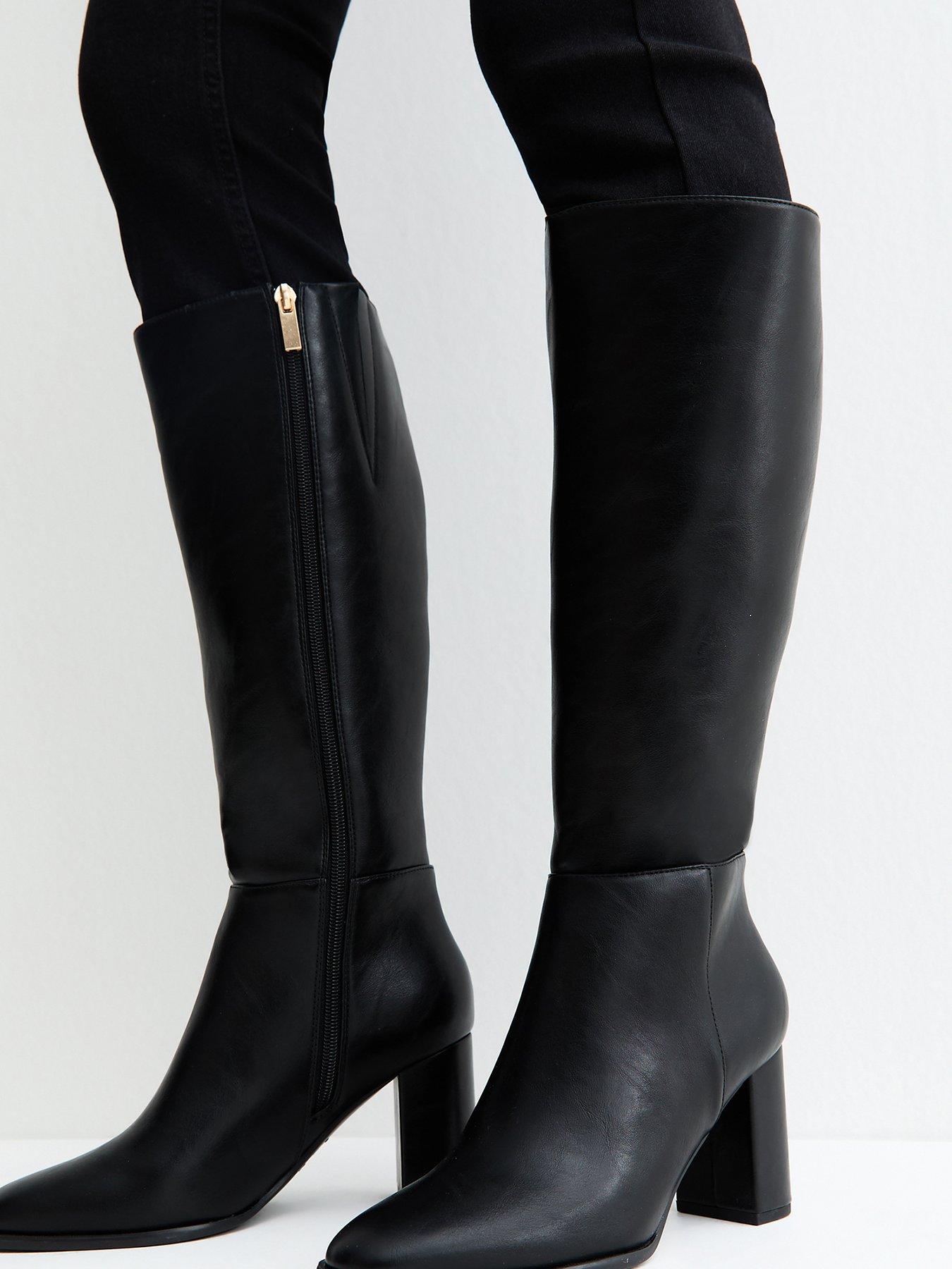 Image 5 of 6 of New Look Womens Knee-High Side Zip Block Heel Boots - Black
