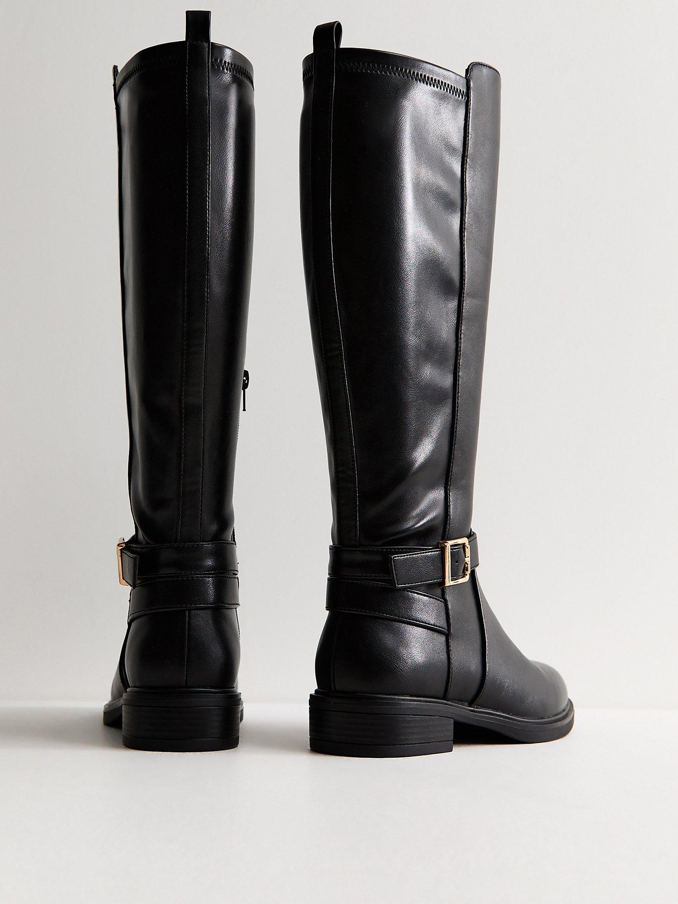 Image 3 of 5 of New Look Womens Wide Faux Leather Knee High Riding Boots - Black