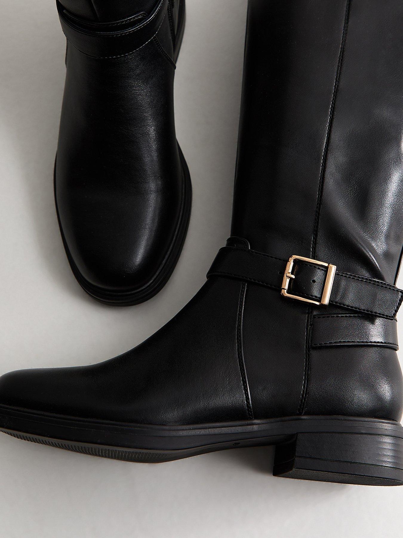 Image 4 of 5 of New Look Womens Wide Faux Leather Knee High Riding Boots - Black