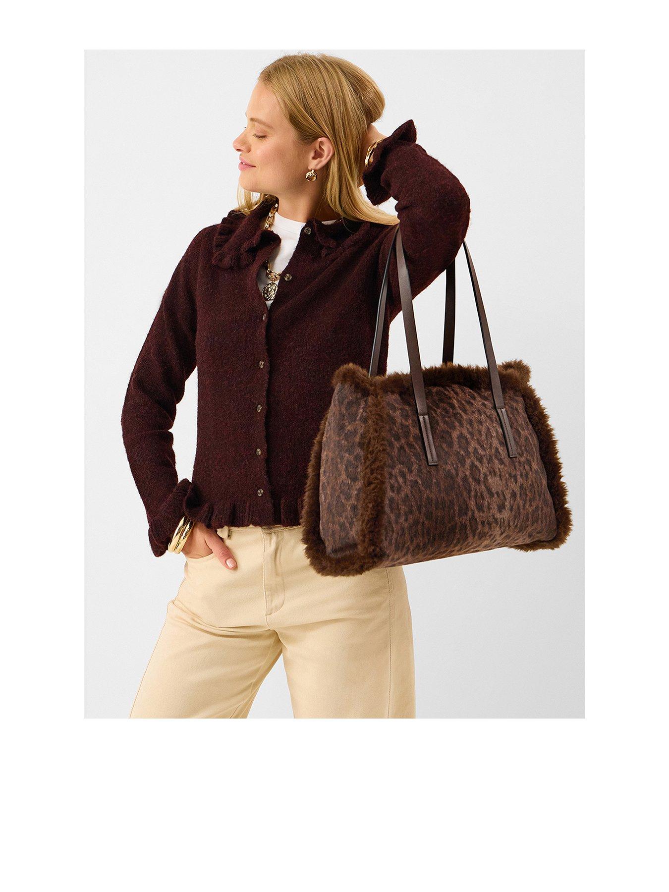 Image 1 of 1 of Accessorize Leopard Print Textile Shoulder Tote Bag - Brown