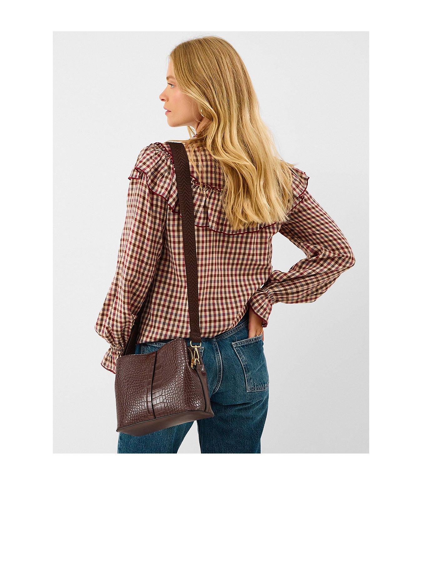 Image 1 of 1 of Accessorize Croc-Effect Shoulder Bag - Brown