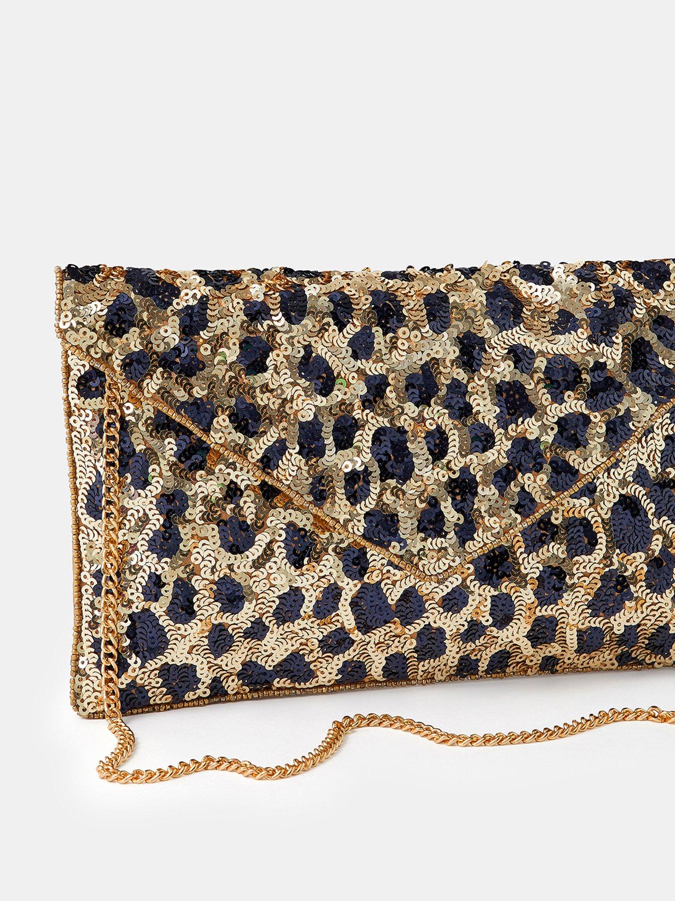 Image 4 of 5 of Accessorize Leopard Sequin Envelope Clutch Bag - Multi