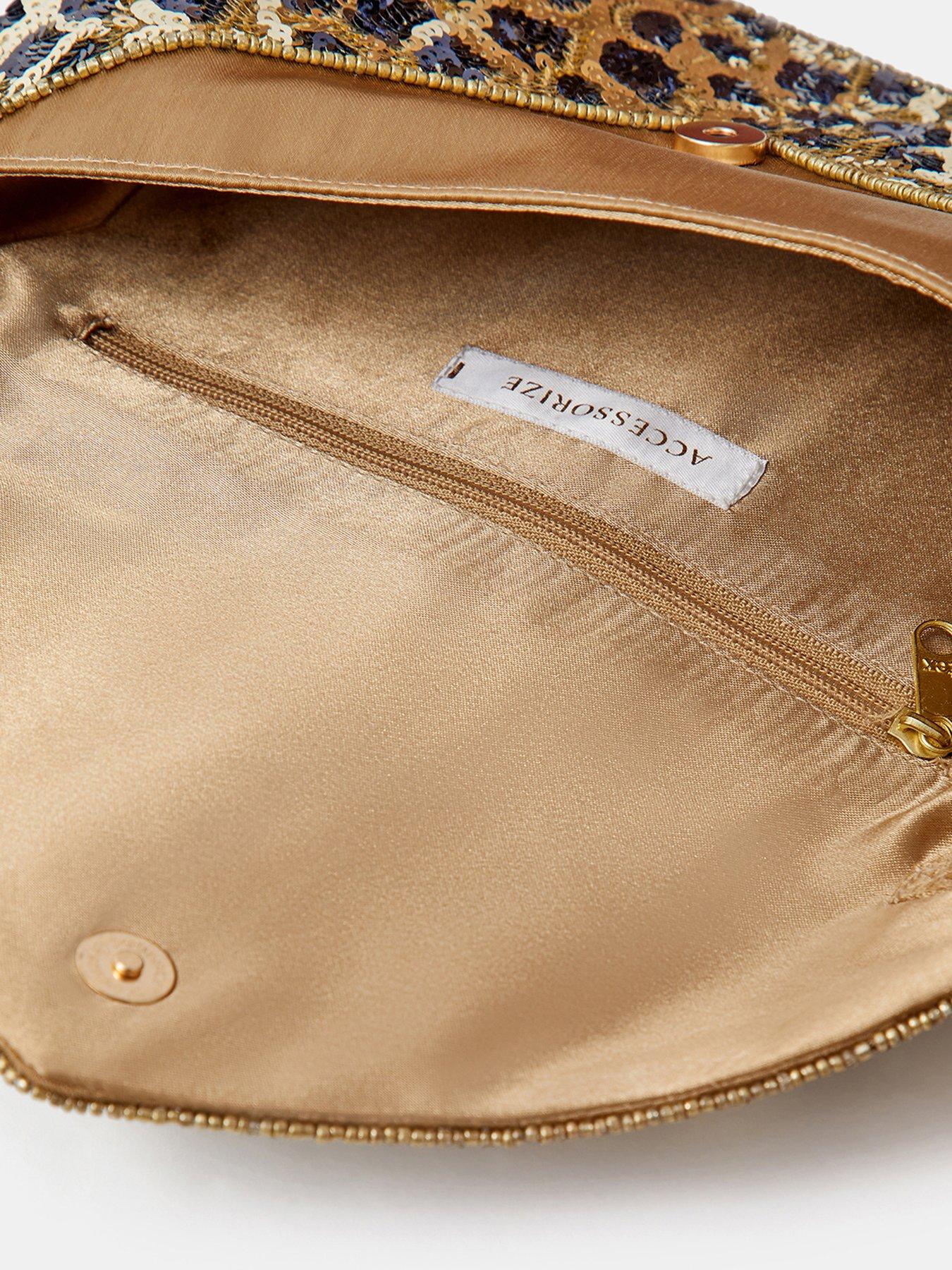 Image 5 of 5 of Accessorize Leopard Sequin Envelope Clutch Bag - Multi