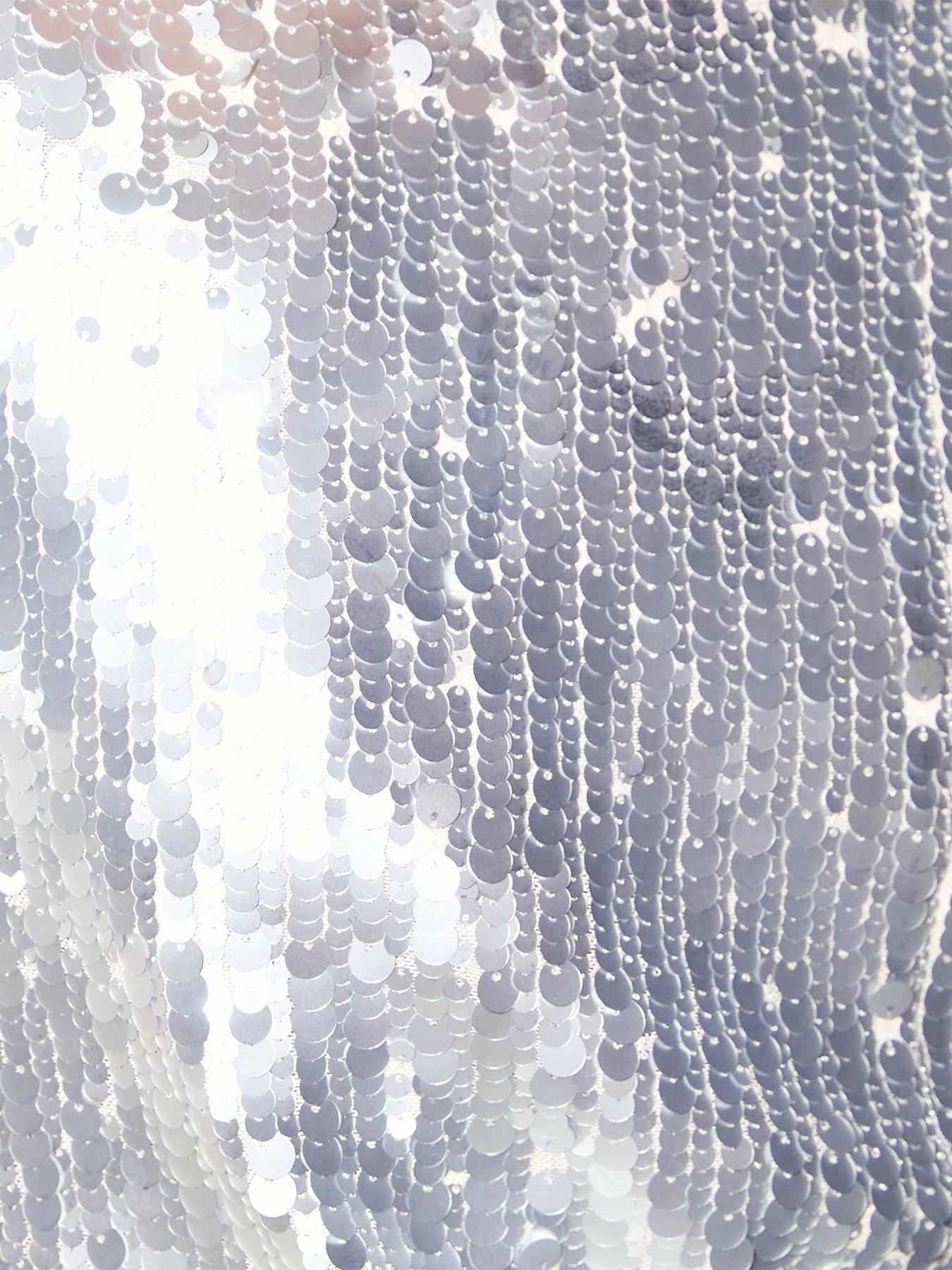 Image 7 of 7 of New Look Womens Sequin Mesh Short Sleeve T-Shirt - Silver