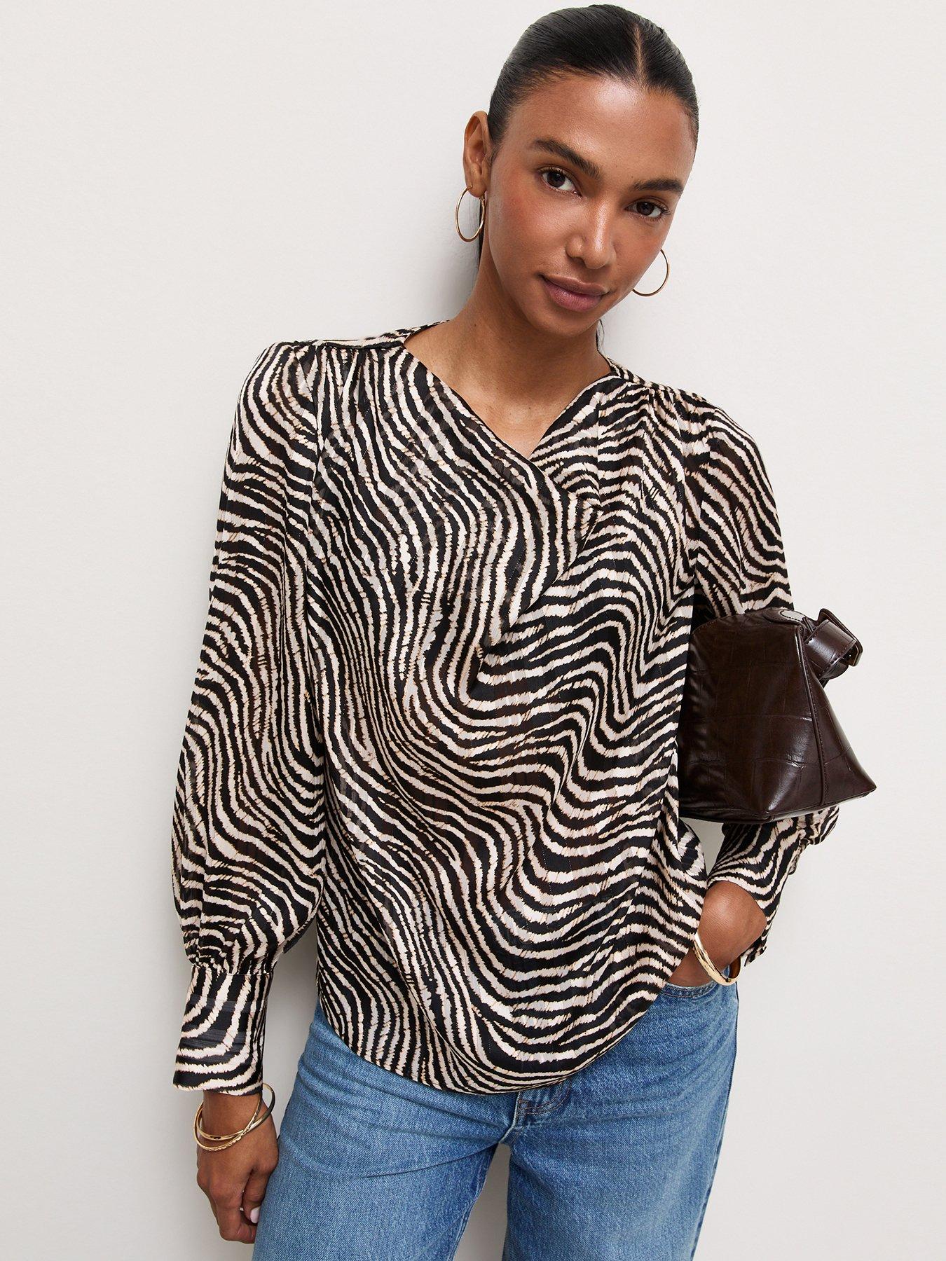 Image 1 of 6 of New Look Womens Mark Swirl Zebra Cowl Blouse - Black