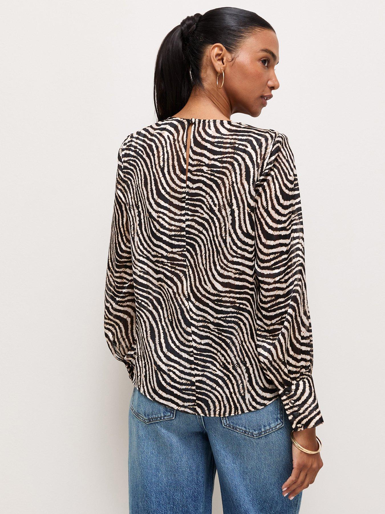 Image 2 of 6 of New Look Womens Mark Swirl Zebra Cowl Blouse - Black
