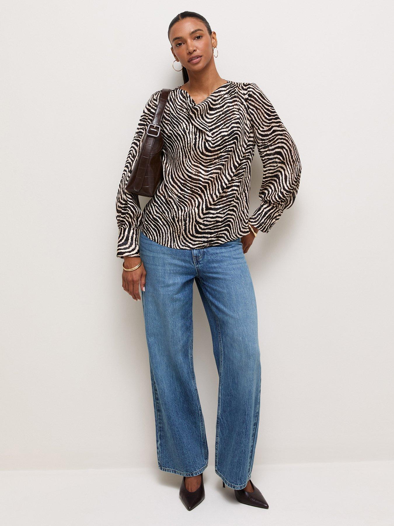 Image 3 of 6 of New Look Womens Mark Swirl Zebra Cowl Blouse - Black