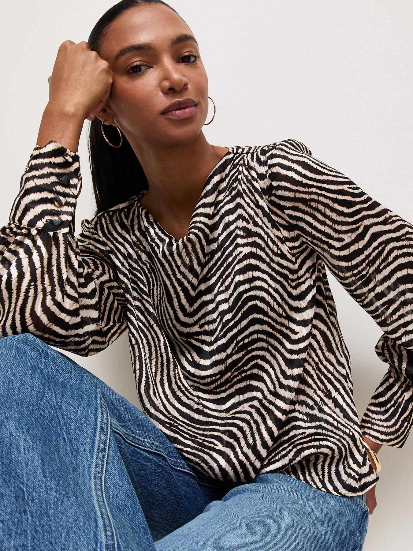 Image 5 of 6 of New Look Womens Mark Swirl Zebra Cowl Blouse - Black