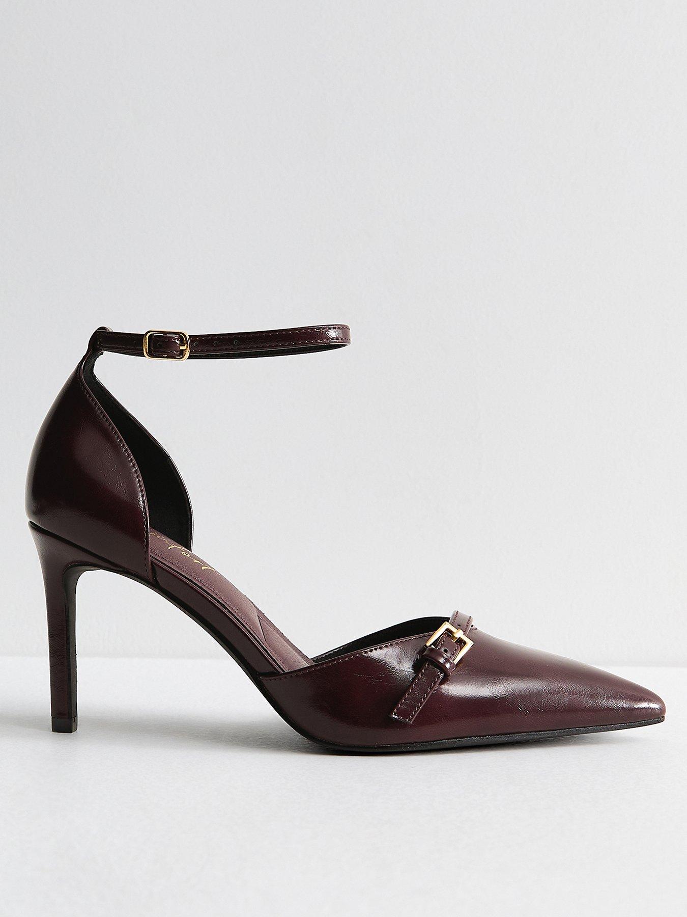 Image 2 of 6 of New Look Wide Fit Faux Leather Buckle Detail Pumps - Dark Burgundy