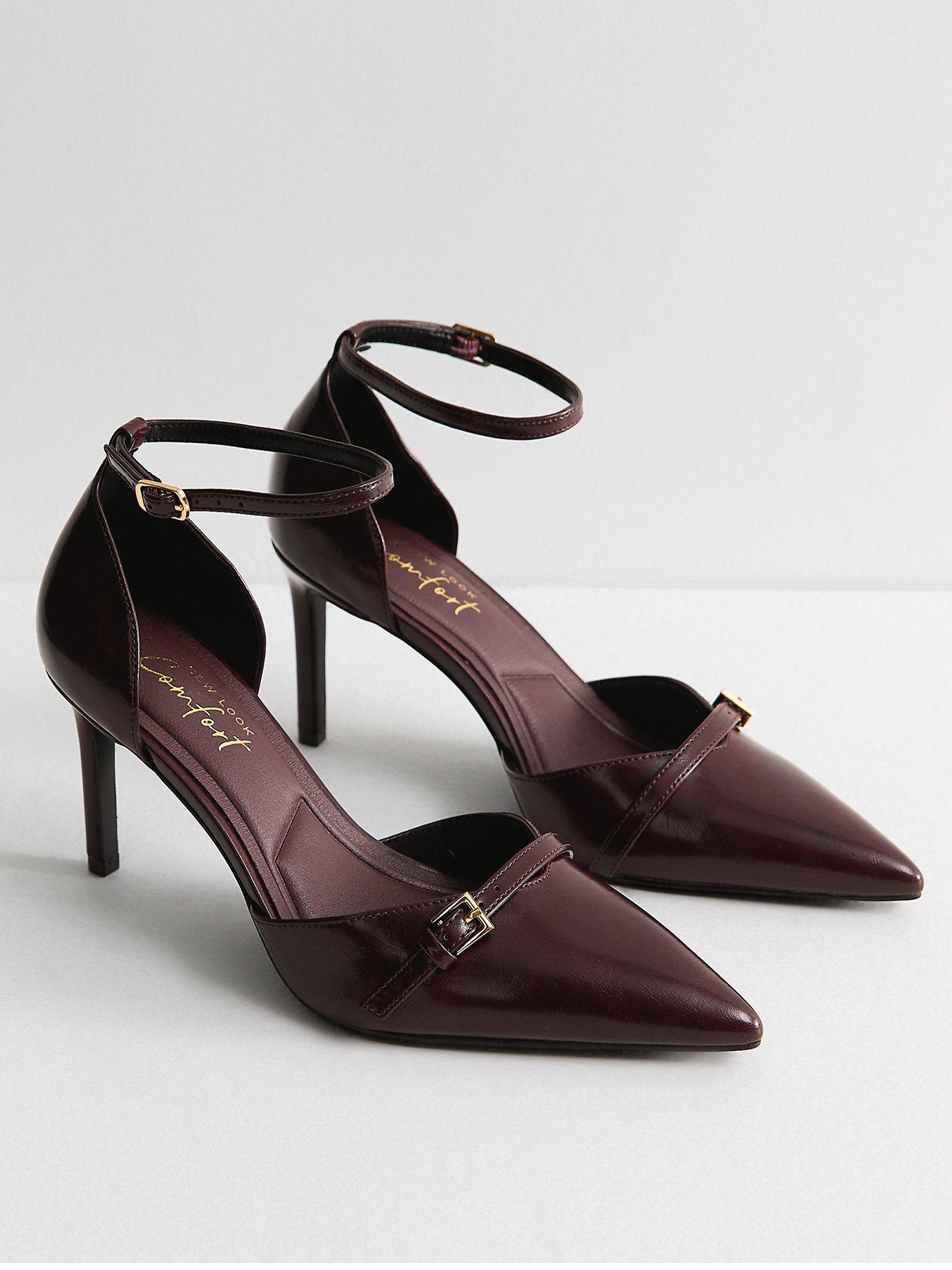 Image 3 of 6 of New Look Wide Fit Faux Leather Buckle Detail Pumps - Dark Burgundy