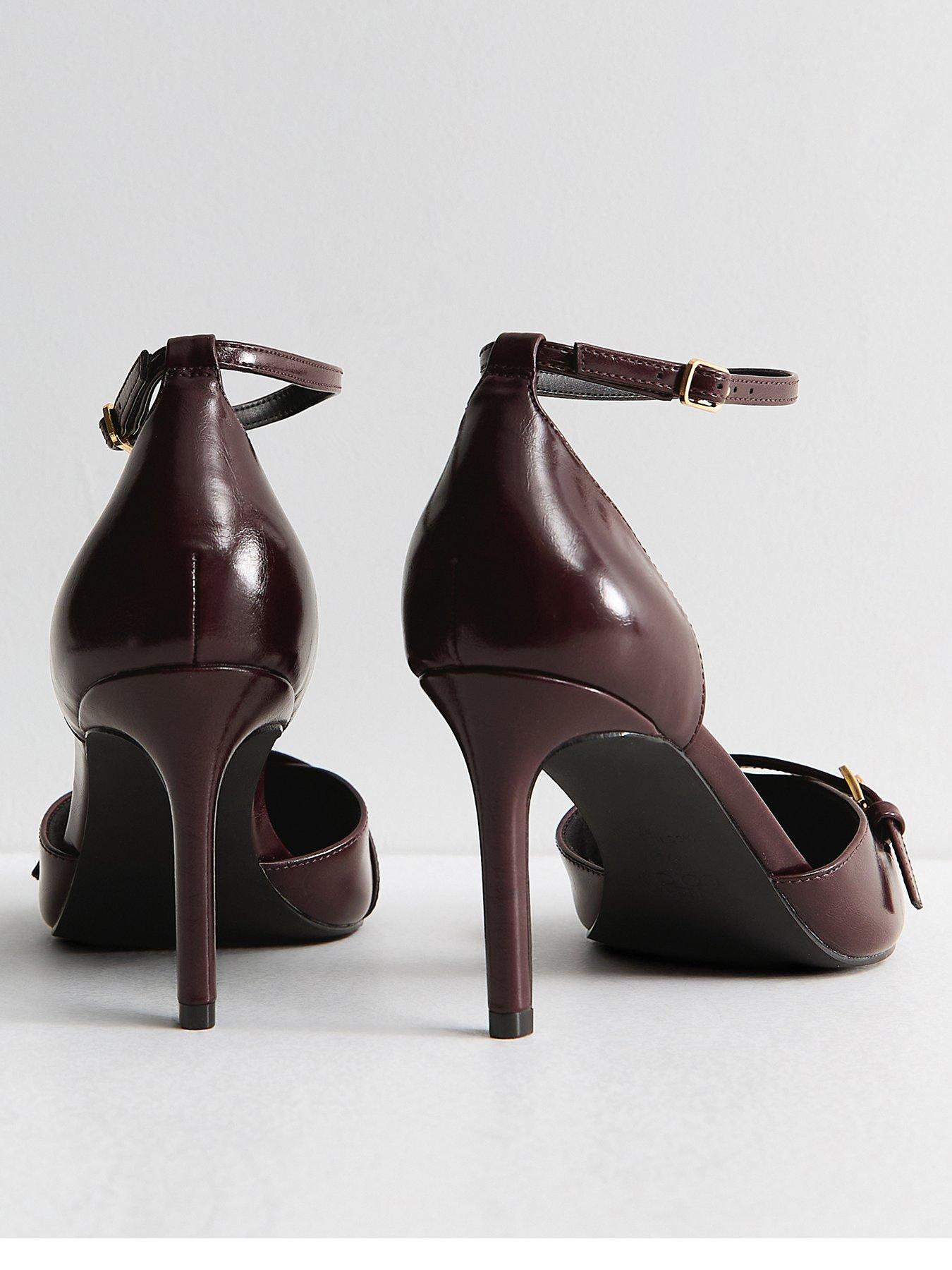 Image 4 of 6 of New Look Wide Fit Faux Leather Buckle Detail Pumps - Dark Burgundy