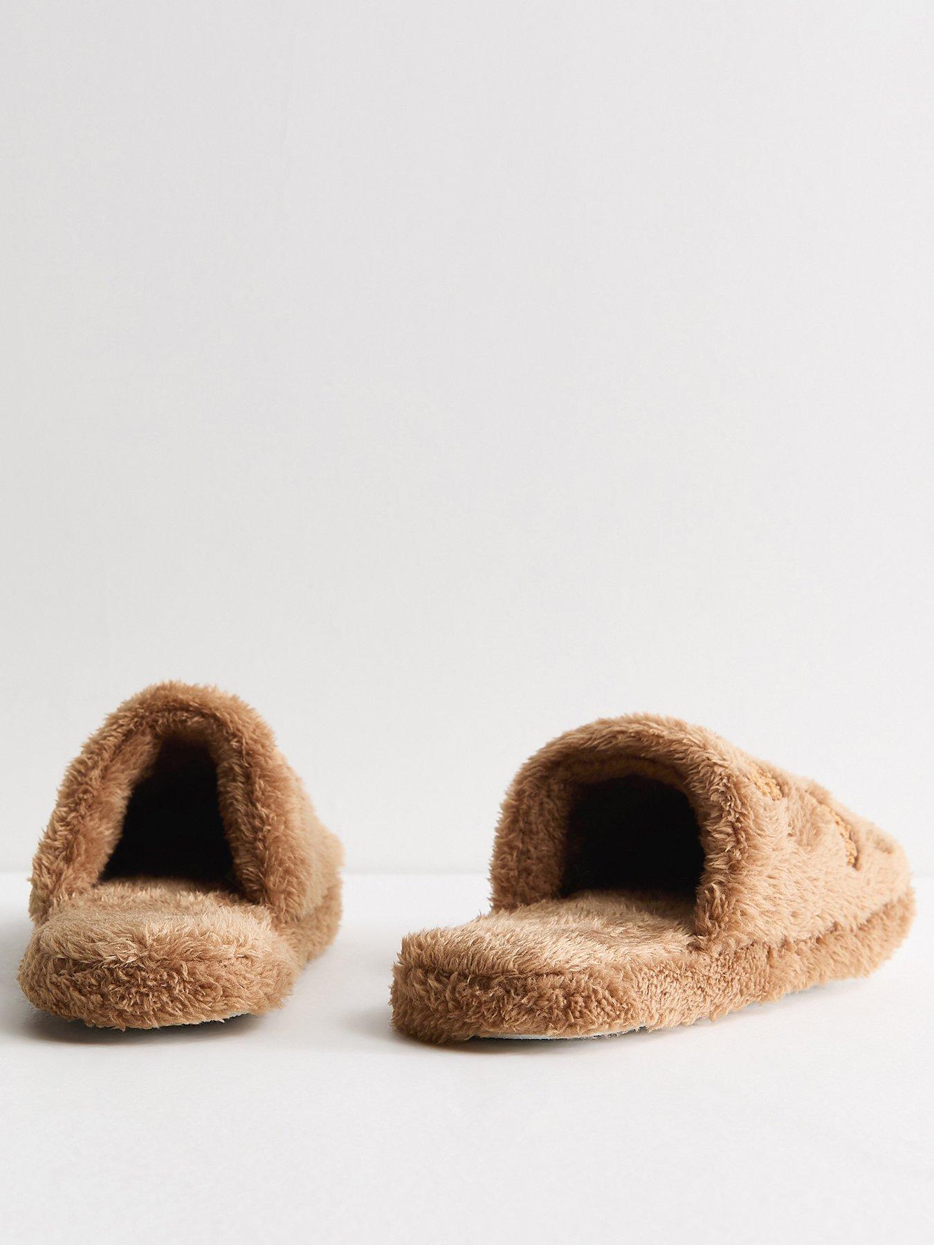 Image 2 of 4 of New Look Womens Fluffy Croissant Embroidered Mule Slippers - Brown
