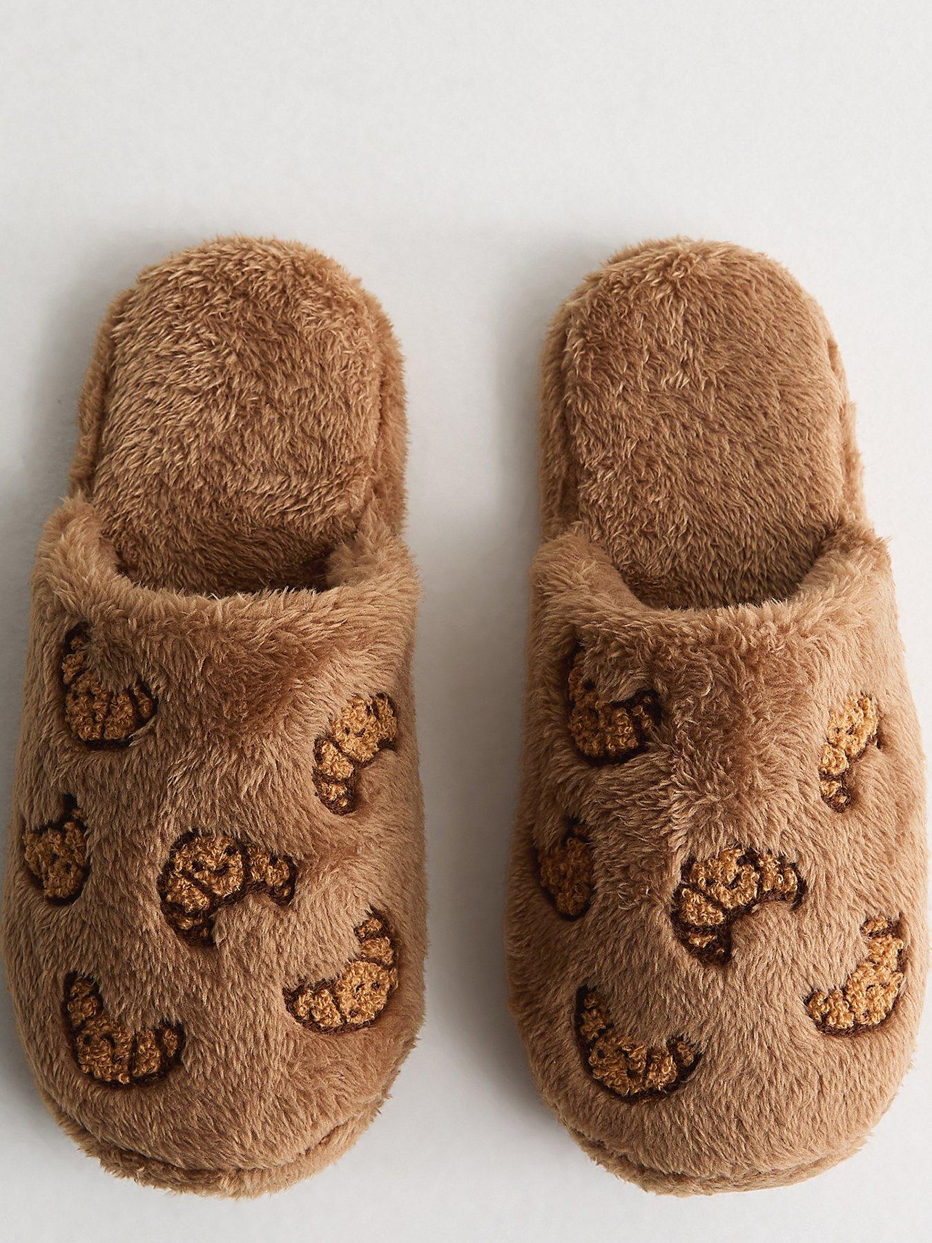 Image 3 of 4 of New Look Womens Fluffy Croissant Embroidered Mule Slippers - Brown
