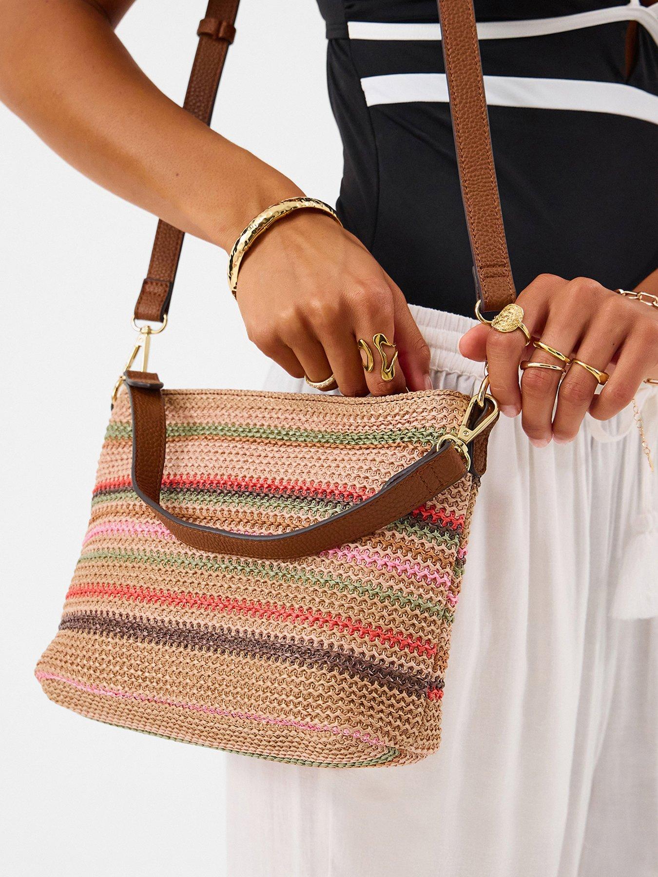 Image 2 of 5 of Accessorize Stripe Raffia Crossbody Bag