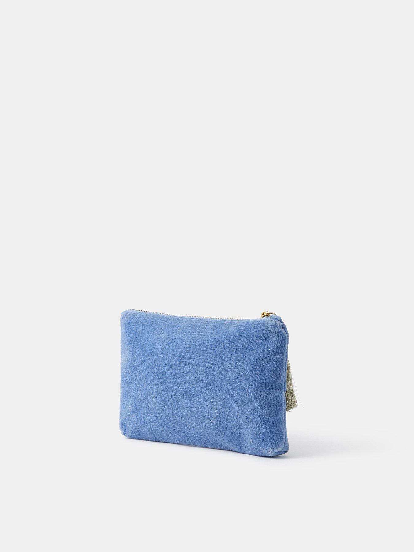 Image 2 of 4 of Accessorize Womens Beaded Zip-Top Velvet-Look Purses - Blue