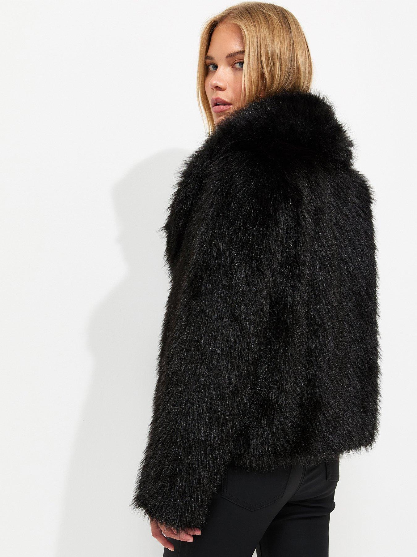 Image 2 of 6 of New Look Womens Shawl Collar Faux Fur Jacket - Black