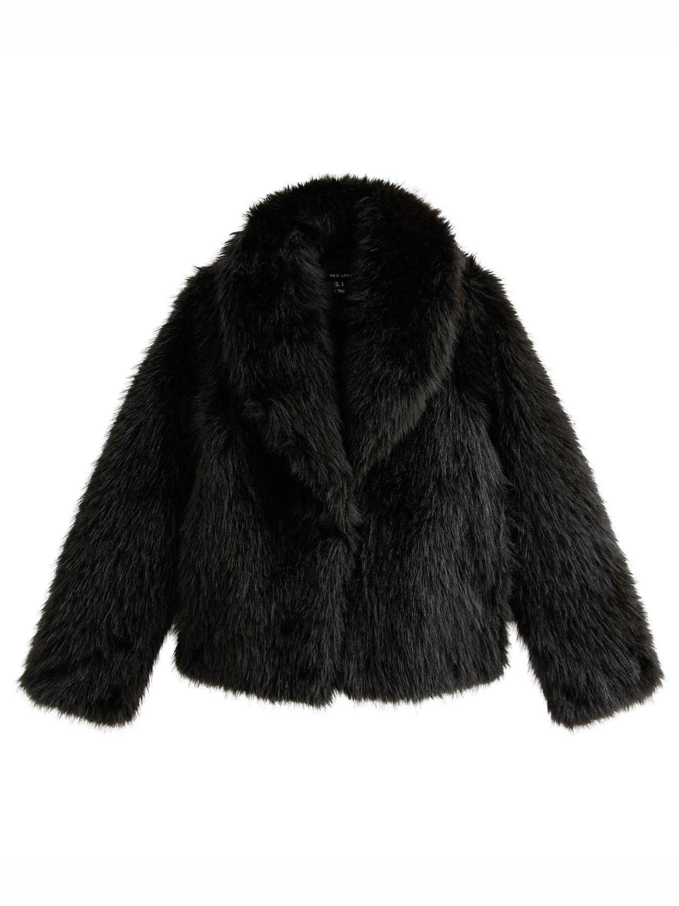 Image 5 of 6 of New Look Womens Shawl Collar Faux Fur Jacket - Black