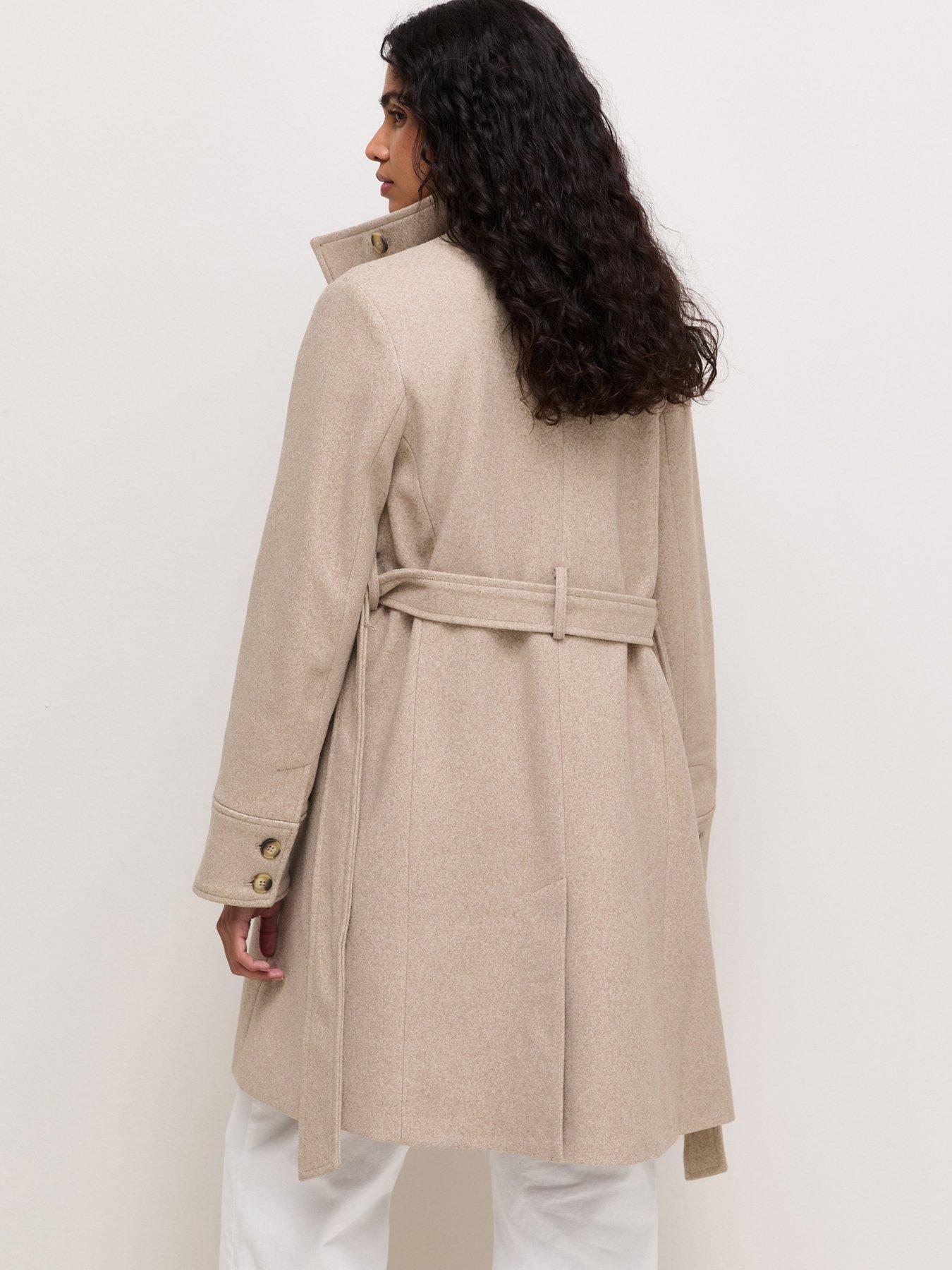 Image 2 of 6 of New Look Woven Funnel Neck Button Coat - Beige
