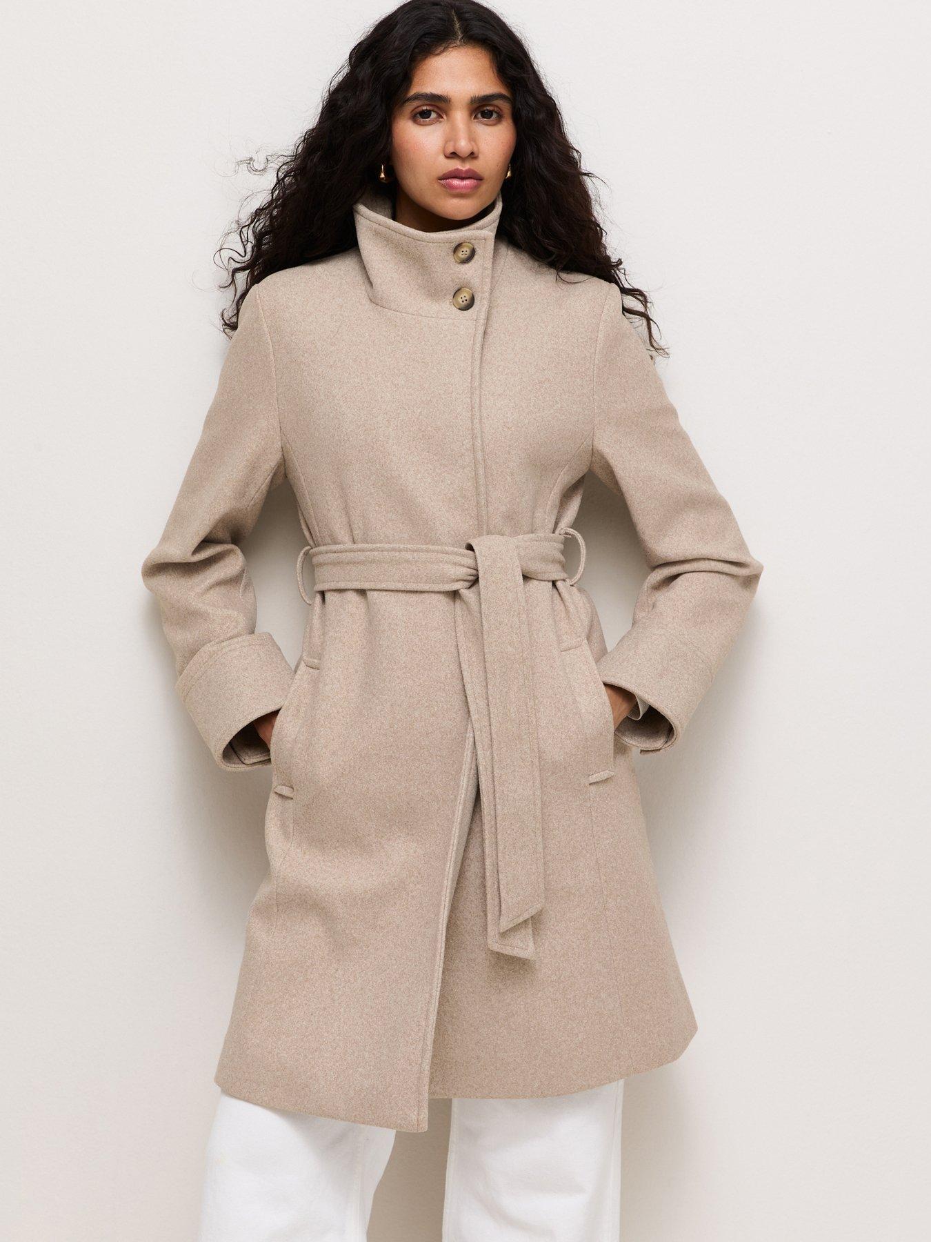 Image 3 of 6 of New Look Woven Funnel Neck Button Coat - Beige