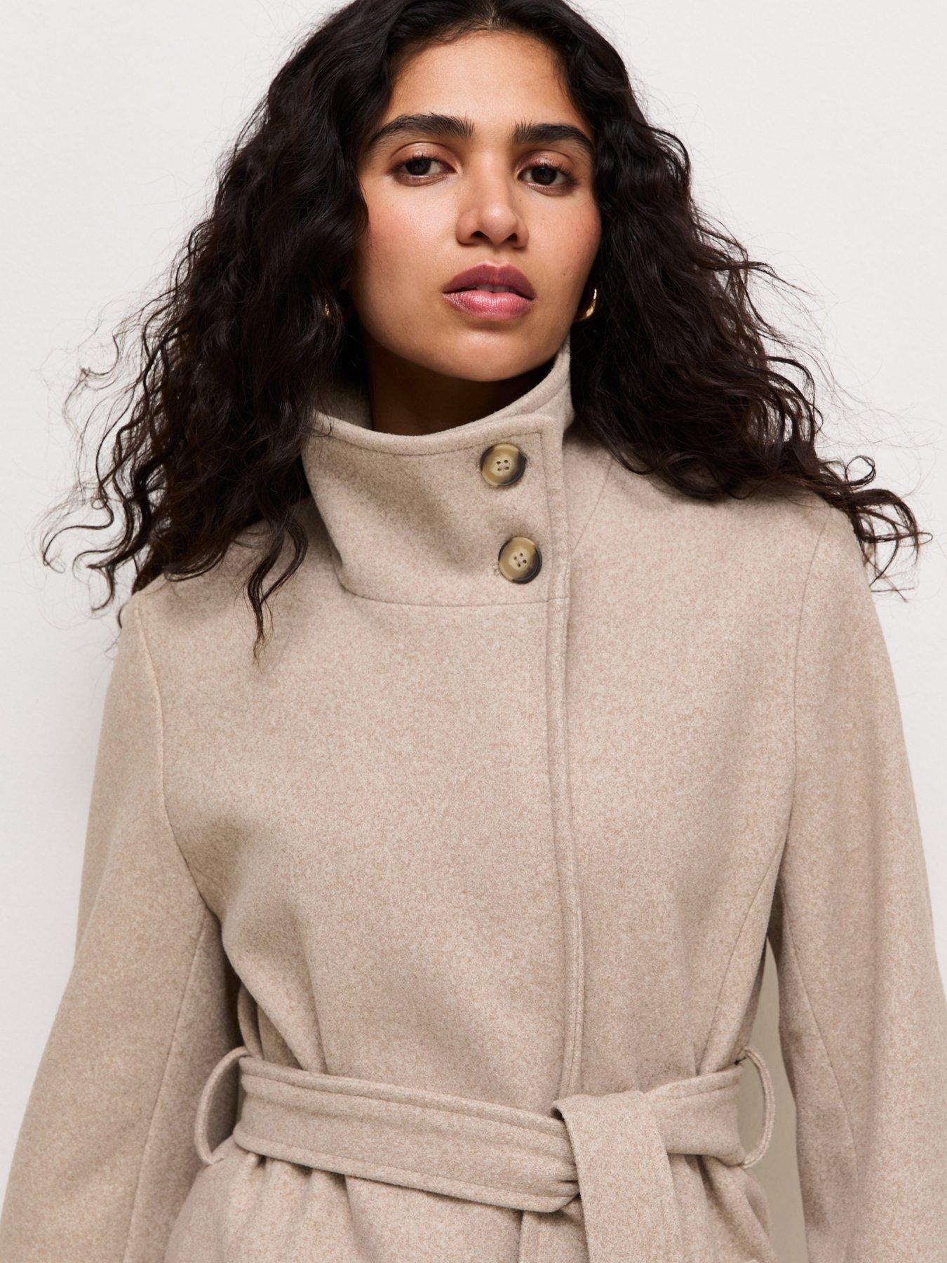 Image 4 of 6 of New Look Woven Funnel Neck Button Coat - Beige
