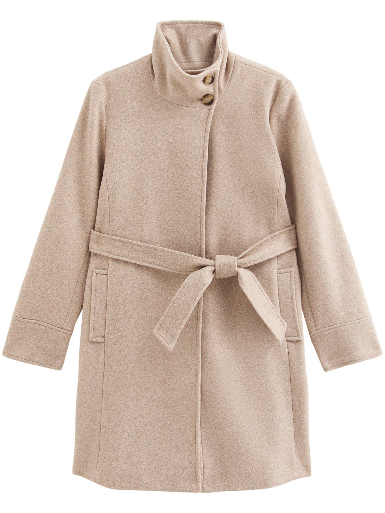 Image 5 of 6 of New Look Woven Funnel Neck Button Coat - Beige