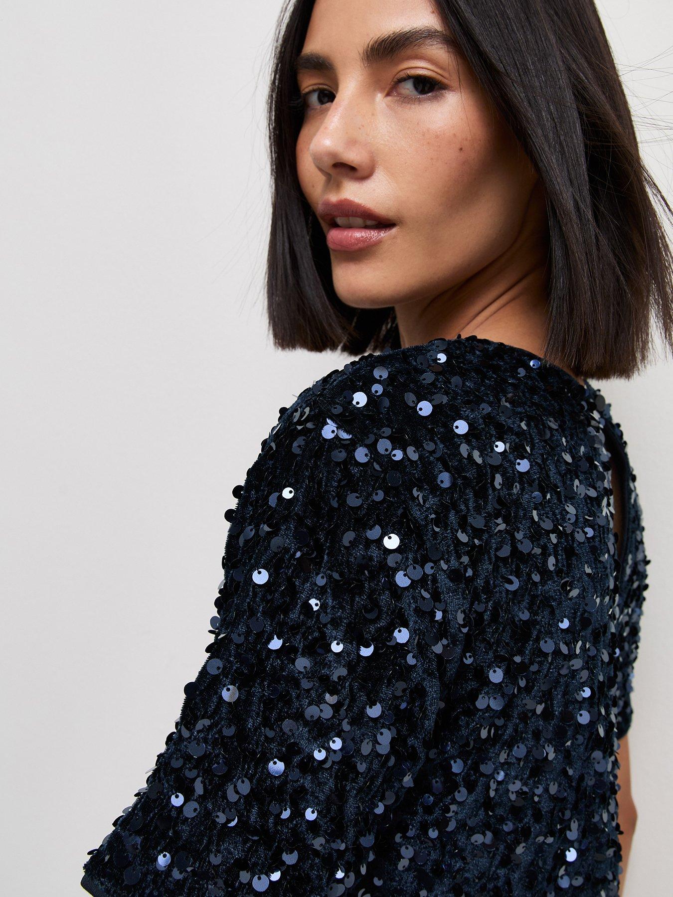 Image 4 of 5 of New Look Womens Sequin Lined Mini Dress - Navy
