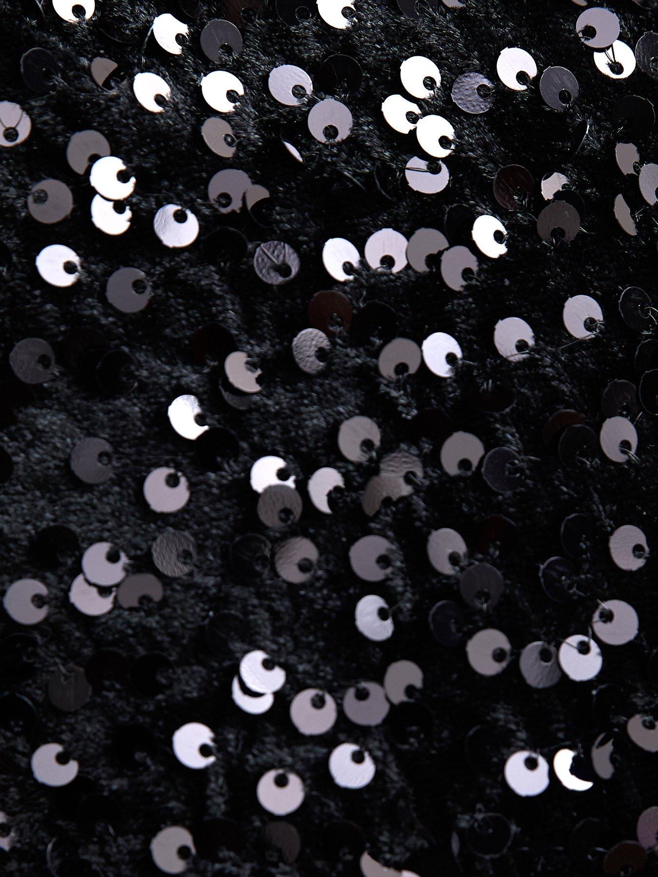 Image 5 of 5 of New Look Womens Petite Sequin Short Sleeve Shift Dress - Black