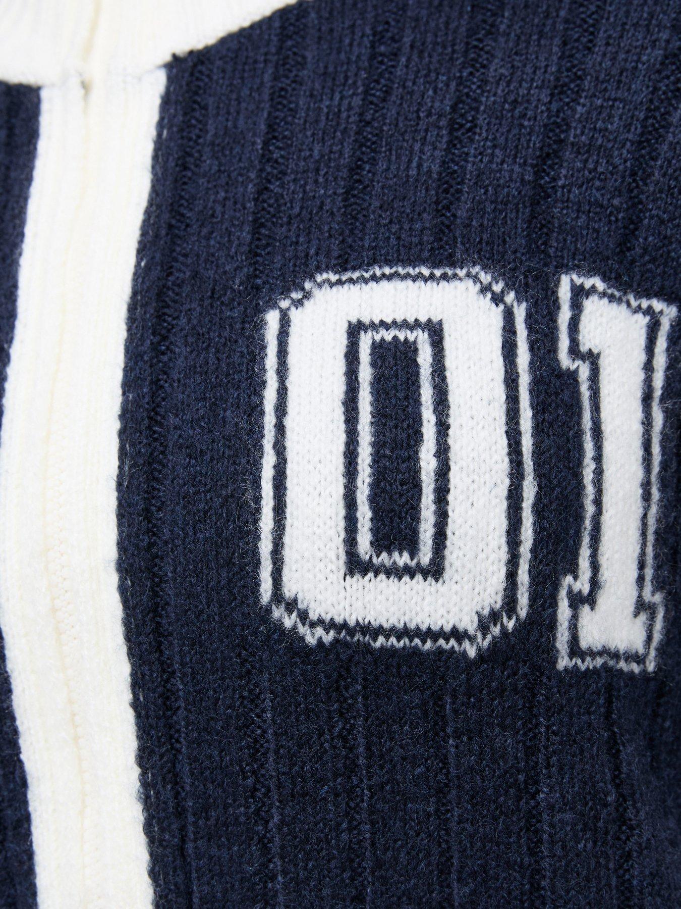 Image 6 of 6 of New Look 915 Girls Ribbed Contrast Zip-Through Funnel Neck Cardigan - Navy